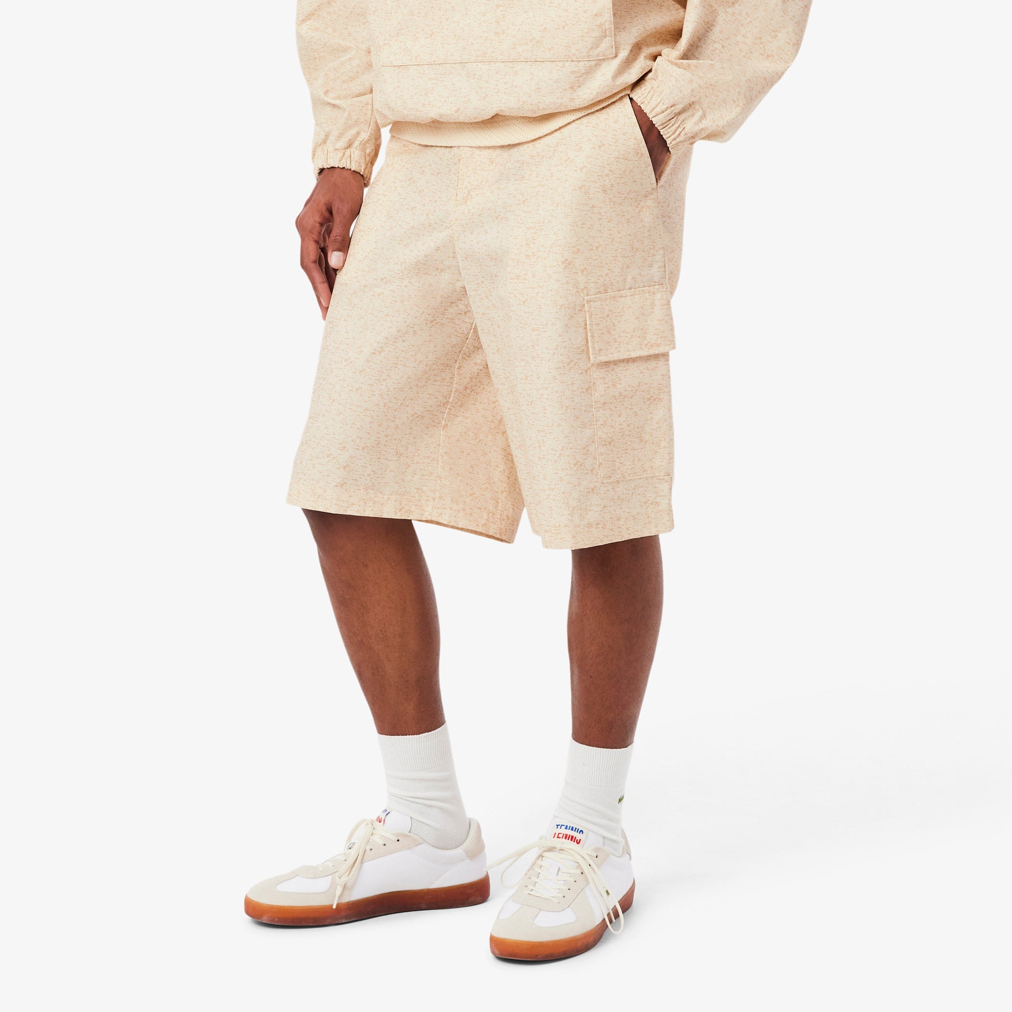 Straight Fit Printed Bermuda Cargo Shorts - Beige