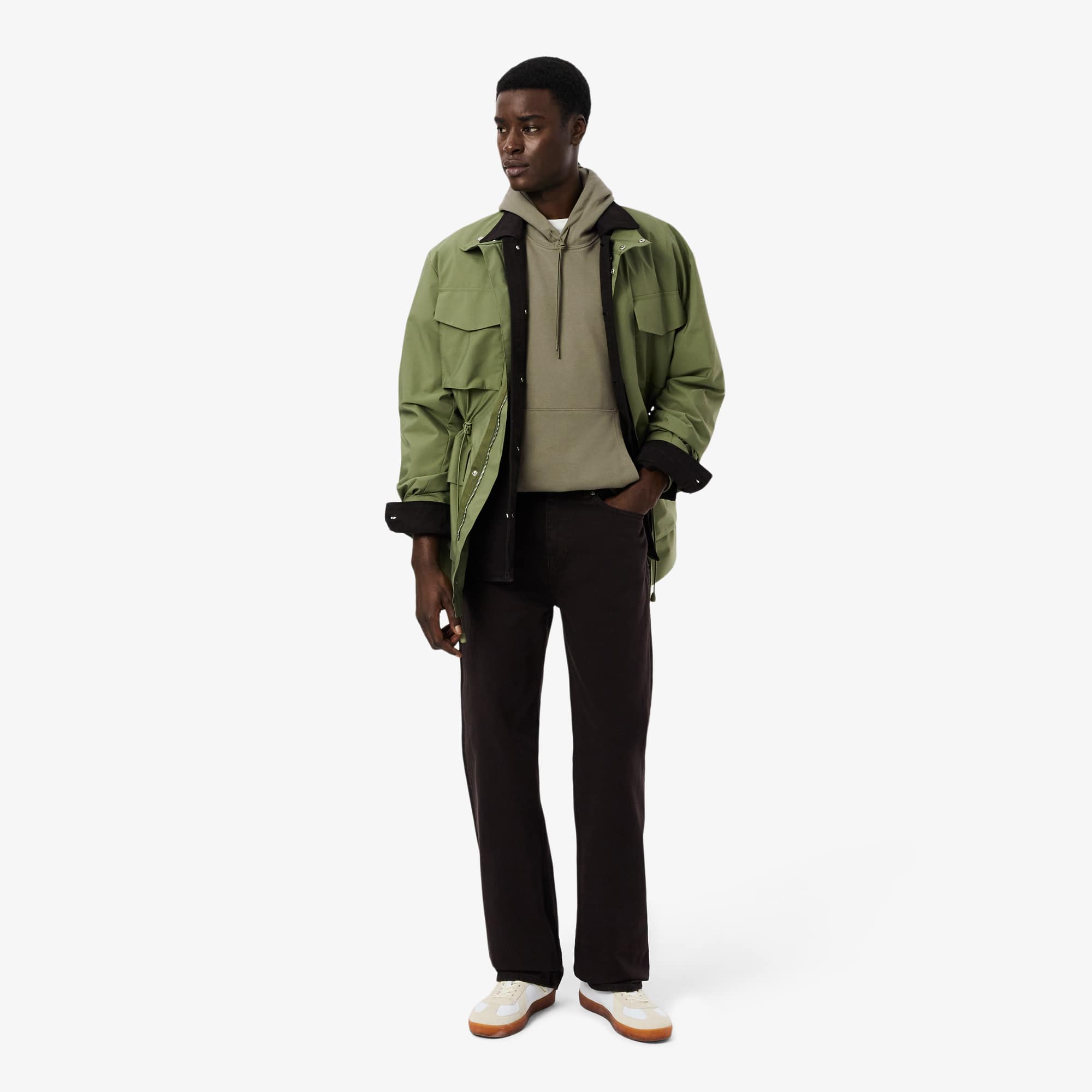 Logo Stripe Zipped Hoodie - Khaki Green