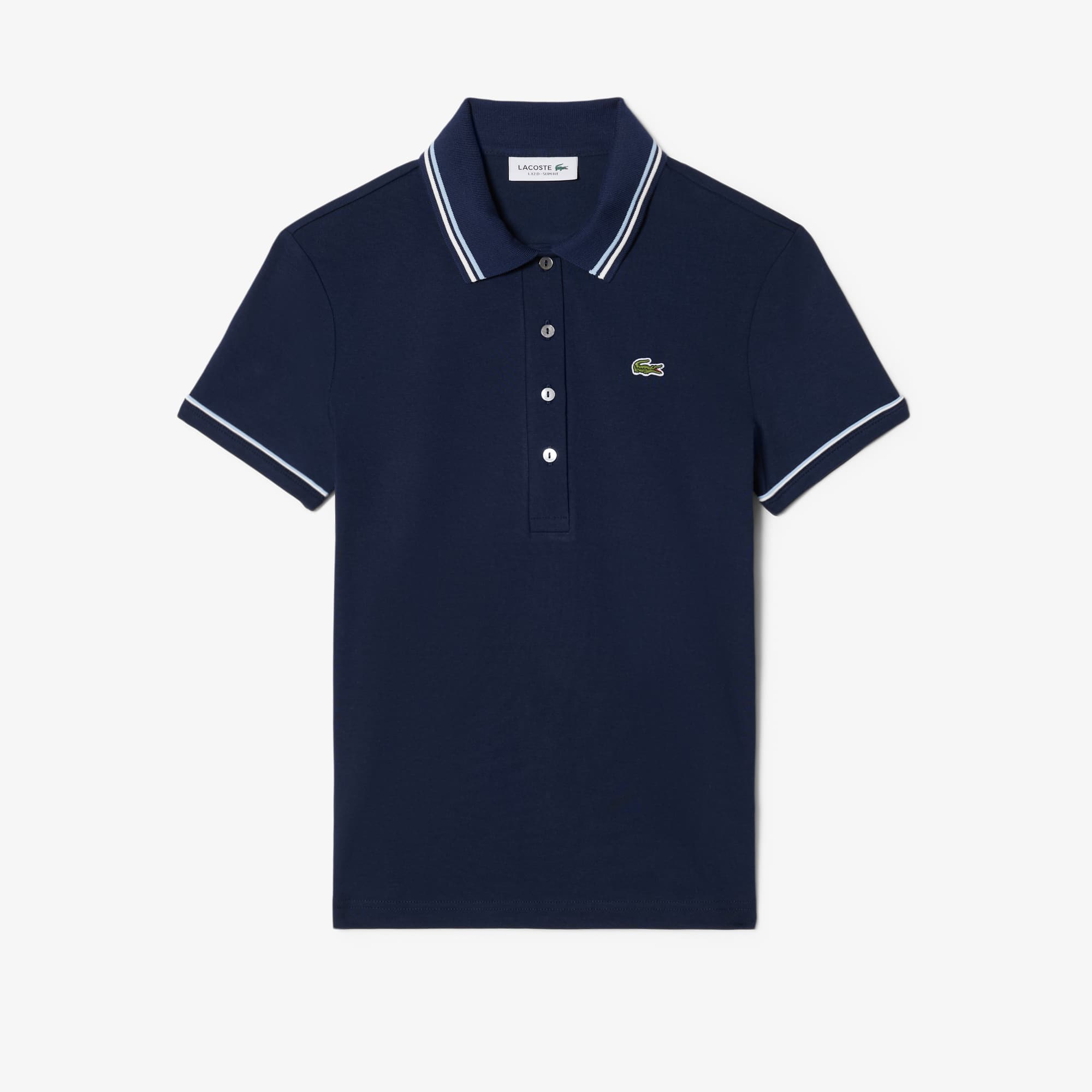 Women's L.12.D Slim Fit Trim Detail Polo - Bleu Marine / Bleu Clair / Blanc