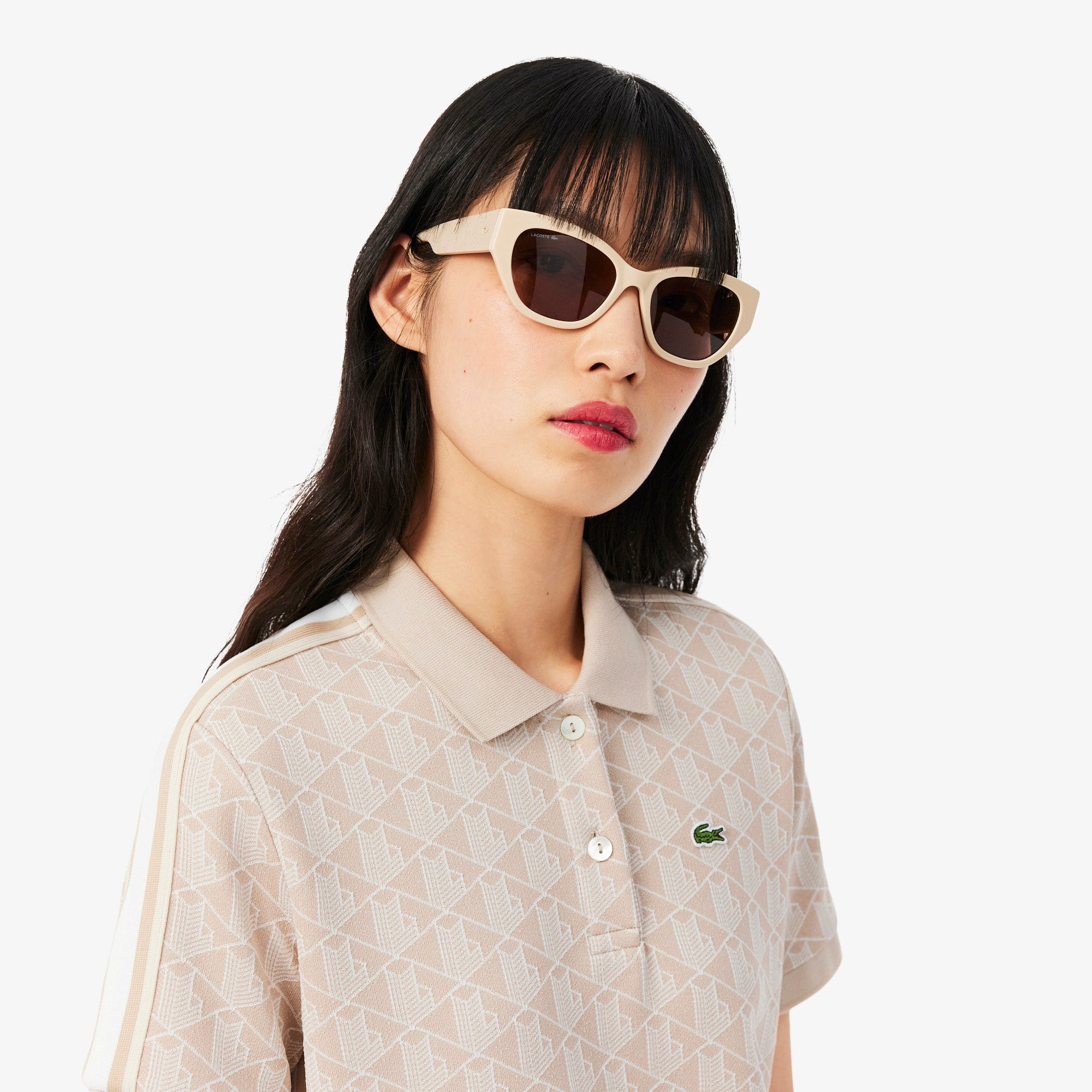 Women's Slim Fit Monogram Polo Dress - Beige / Blanc