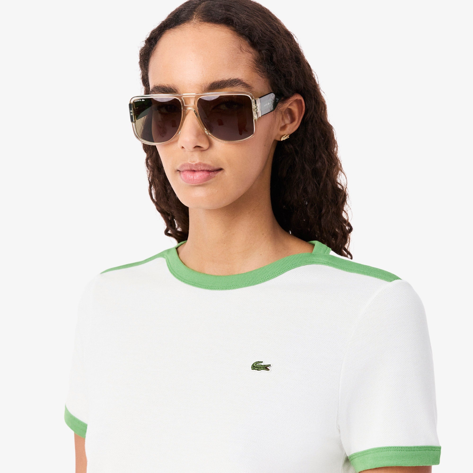 Cotton Petit Piqué T-Shirt - Blanc / Vert