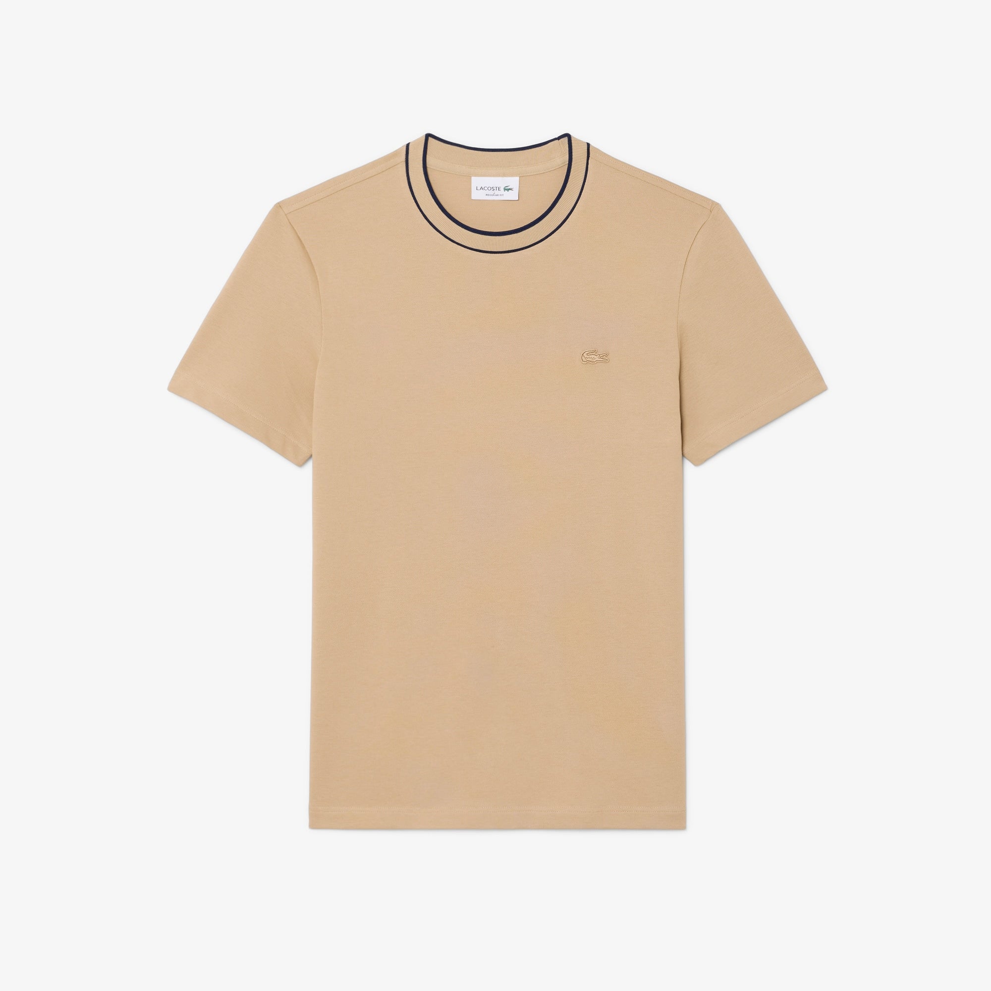 Men's Stretch Piqué Striped Collar T-Shirt - Beige