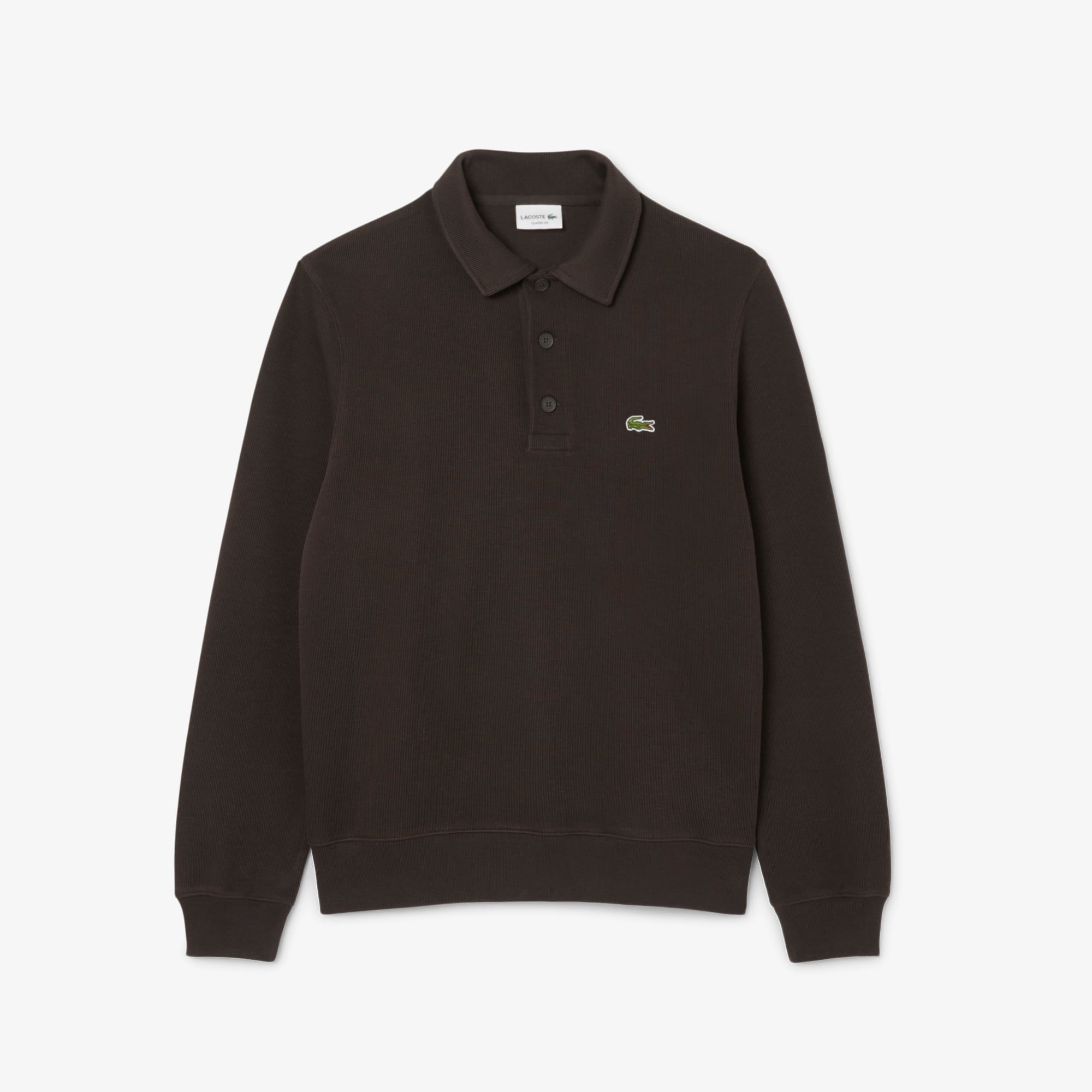Men's Ribbed Cotton Polo Collar Sweatshirt - Brown
