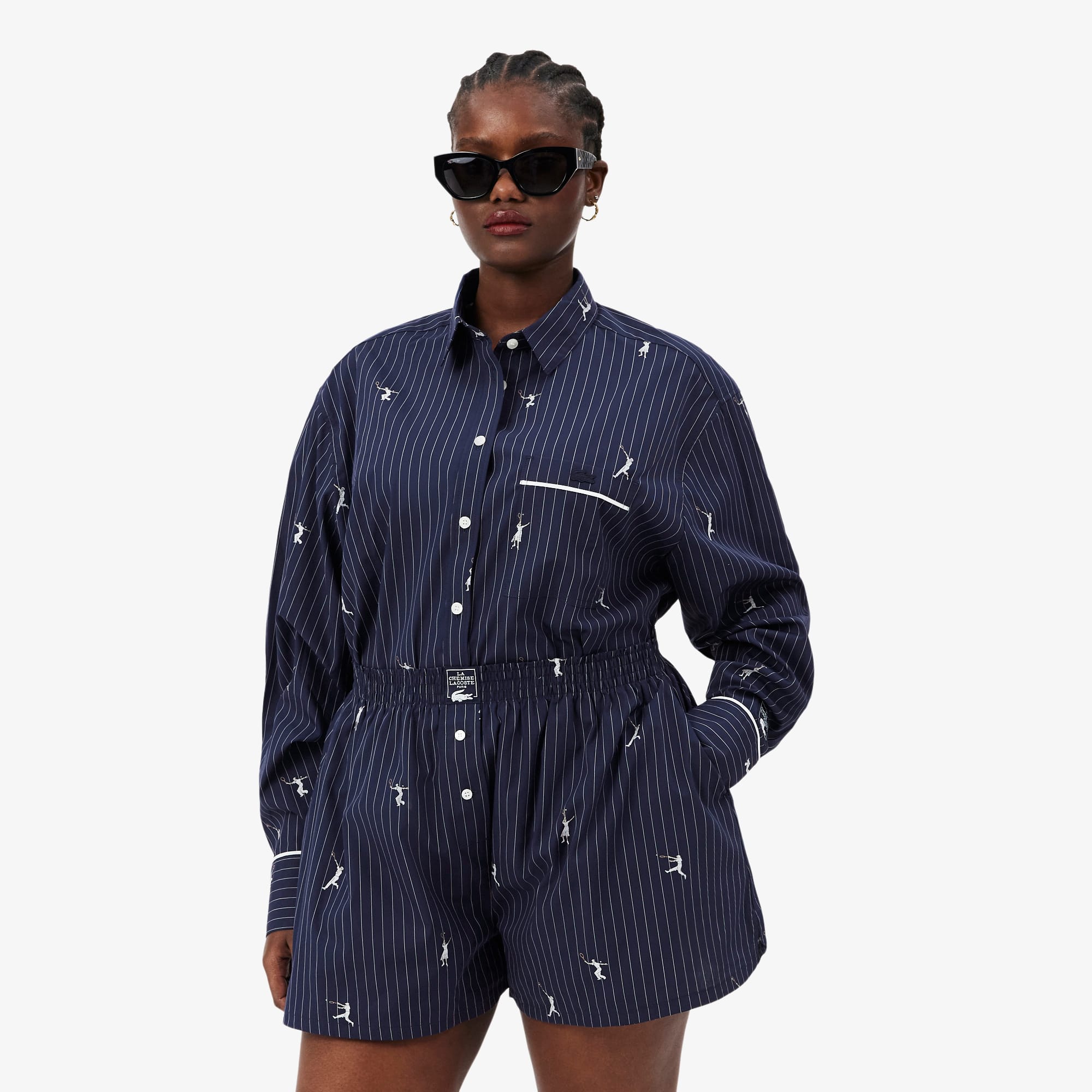 Oversized Shirt with Motifs - Navy Blue / White