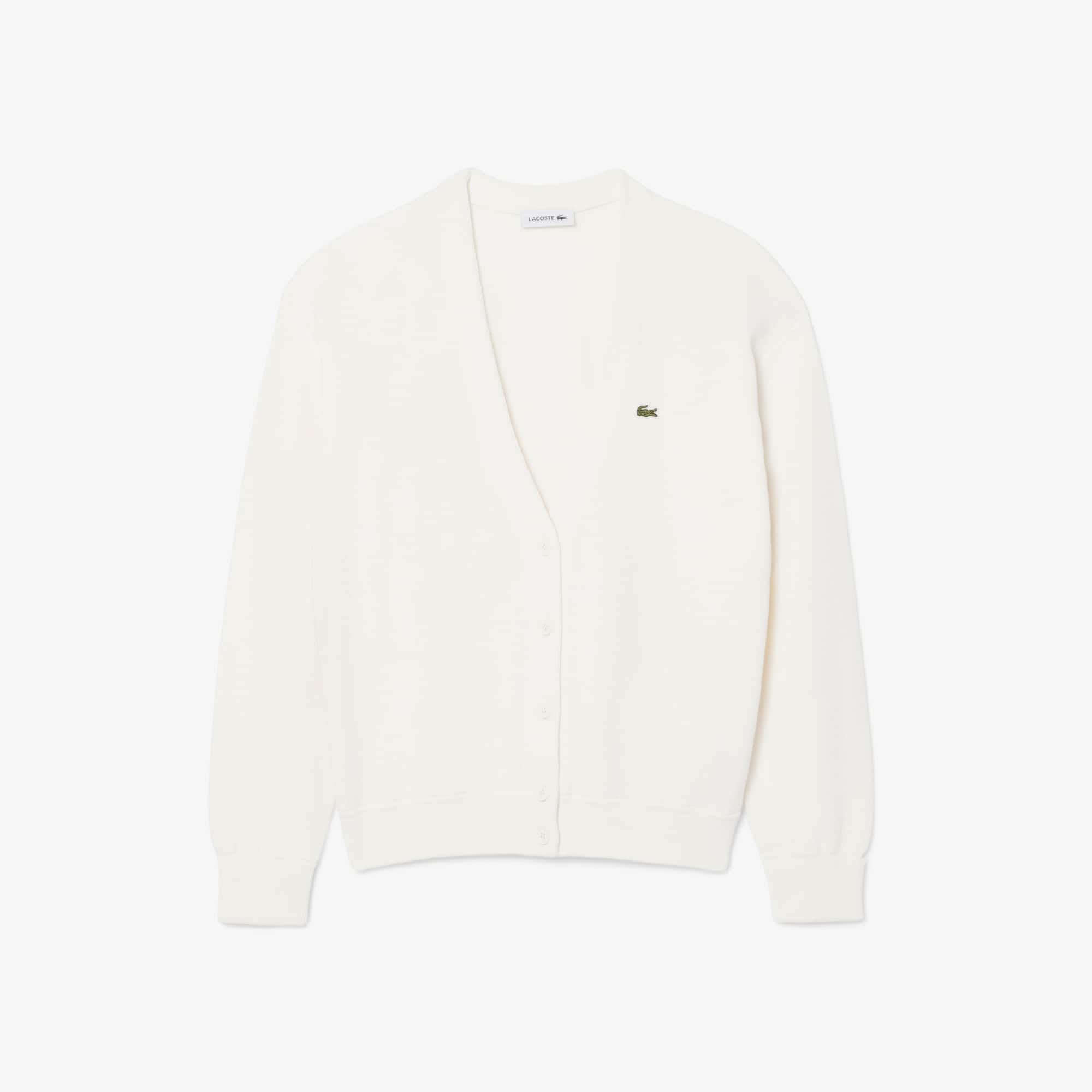 Women's V-Neck Moss Stitch Cotton Cardigan - White