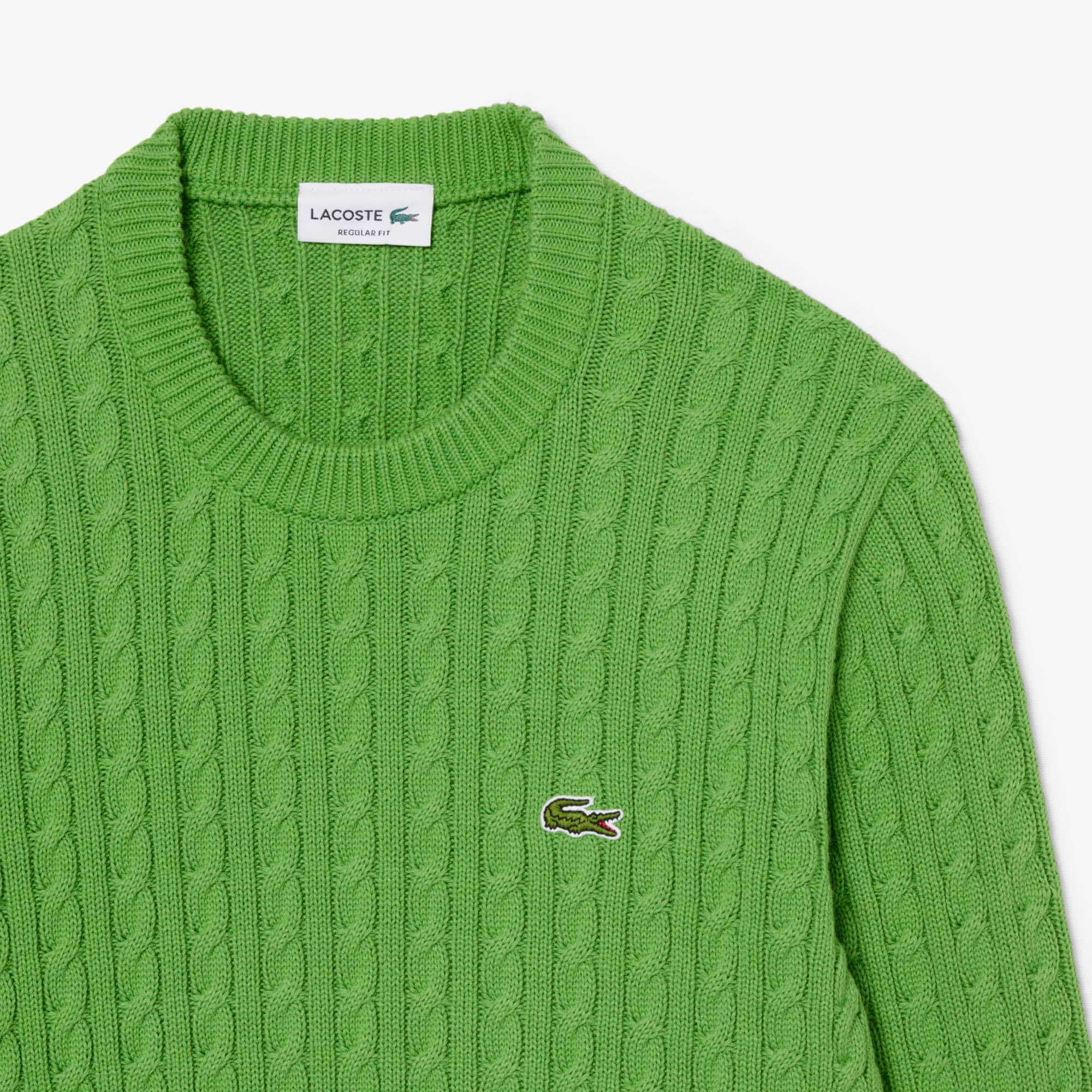 Men's Cable Knit Cotton Sweater - Vert / Blanc