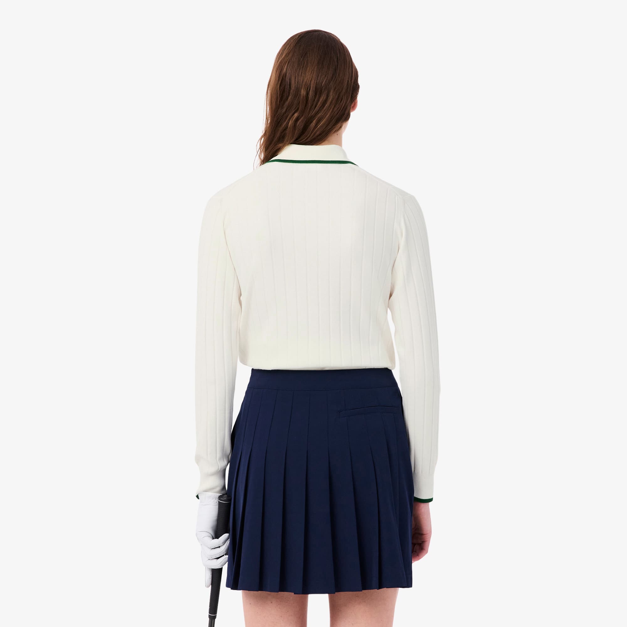 Women's Polo Collar Stretch Golf Sweater - White / Green