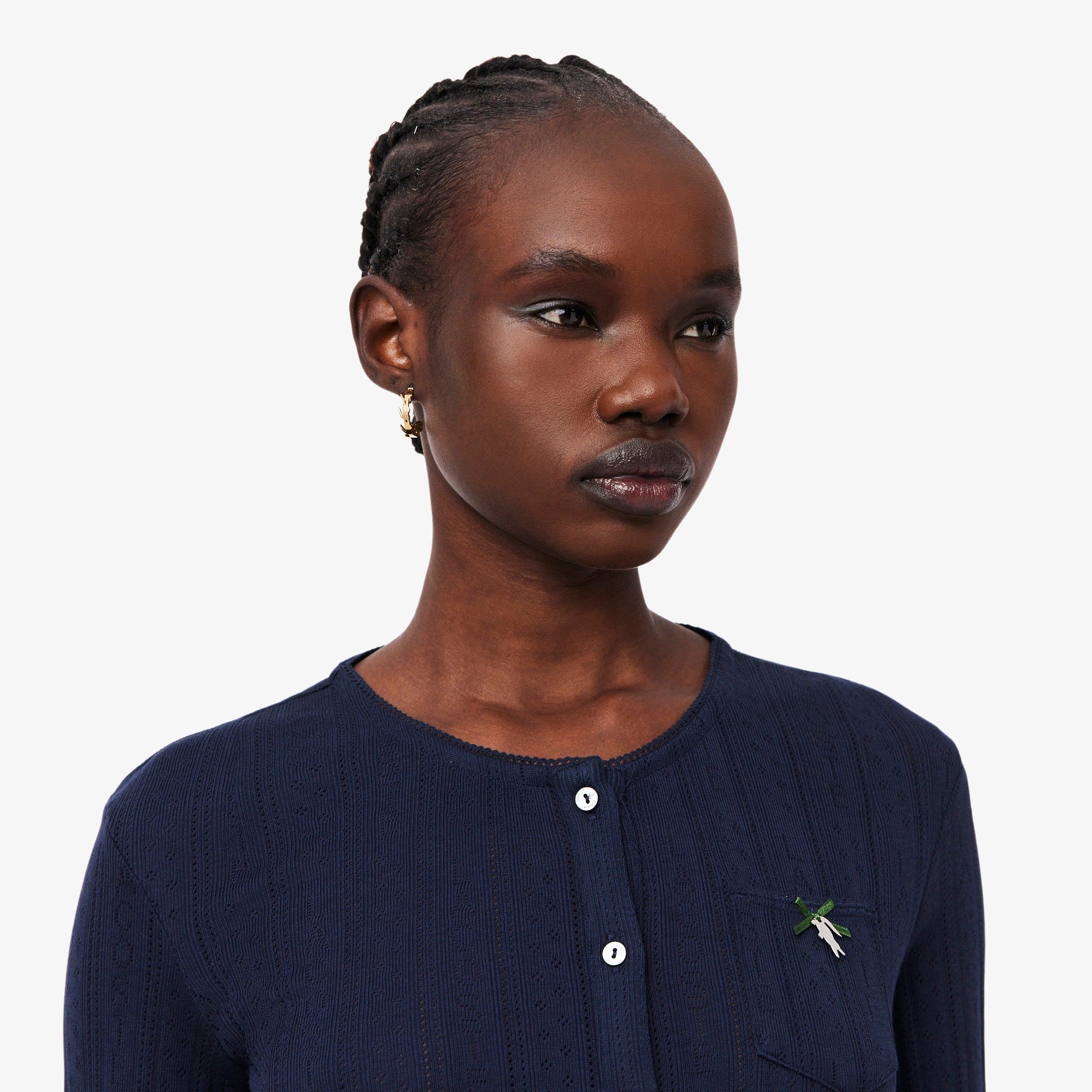 Slim Fit Pointelle Cardigan - Navy Blue