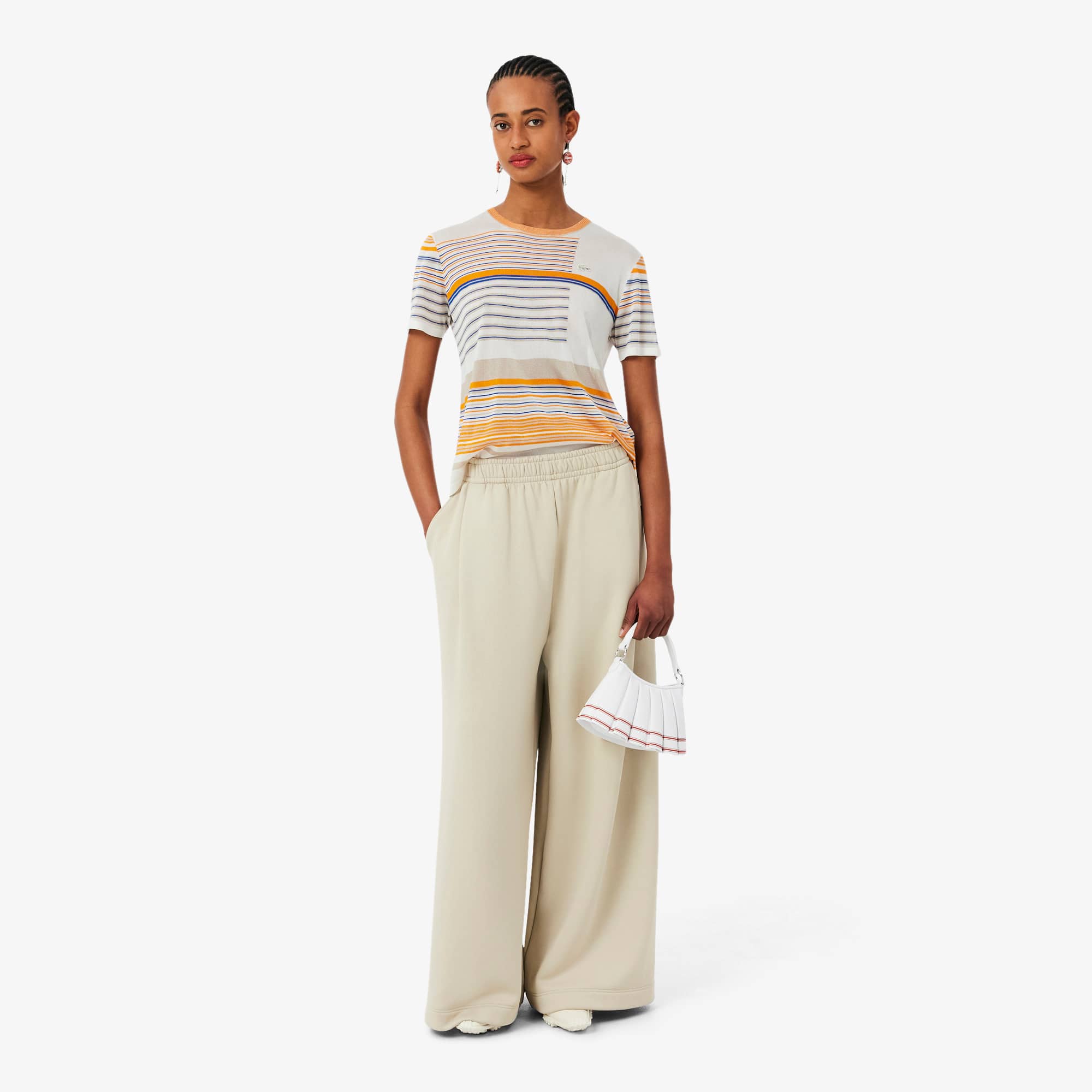 Runway Mini Lenglen Striped Leather Bag - ORANGINE ST WHITE