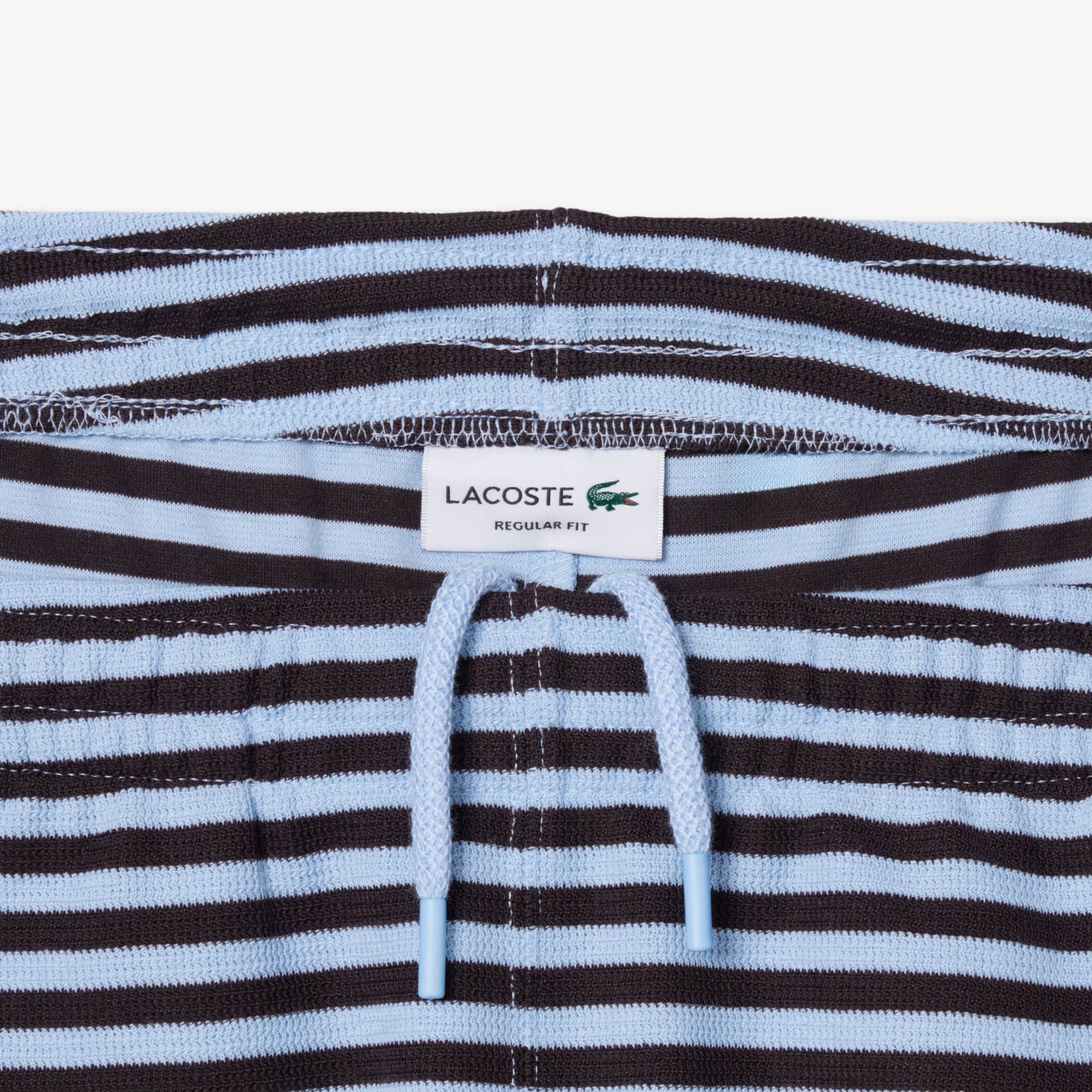 Regular Fit Striped Cotton Shorts - Bleu Clair / Marron