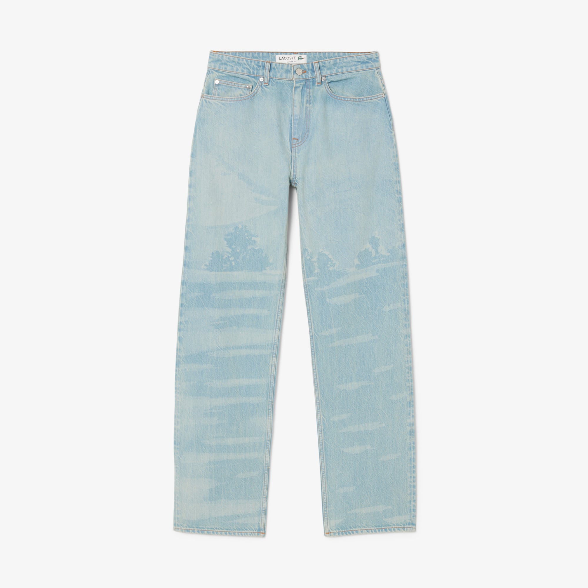 Men's Straight Fit Landscape Motif Denim Jeans - Blue