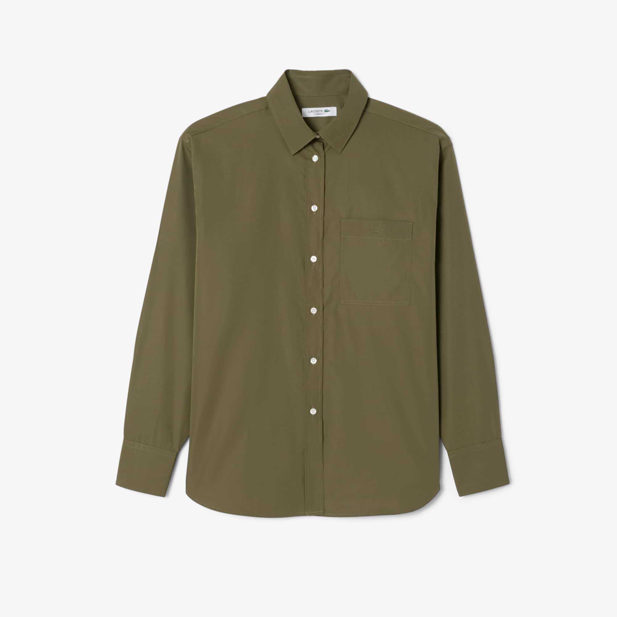Women's Oversized Cotton Button Down Shirt - Khaki Green