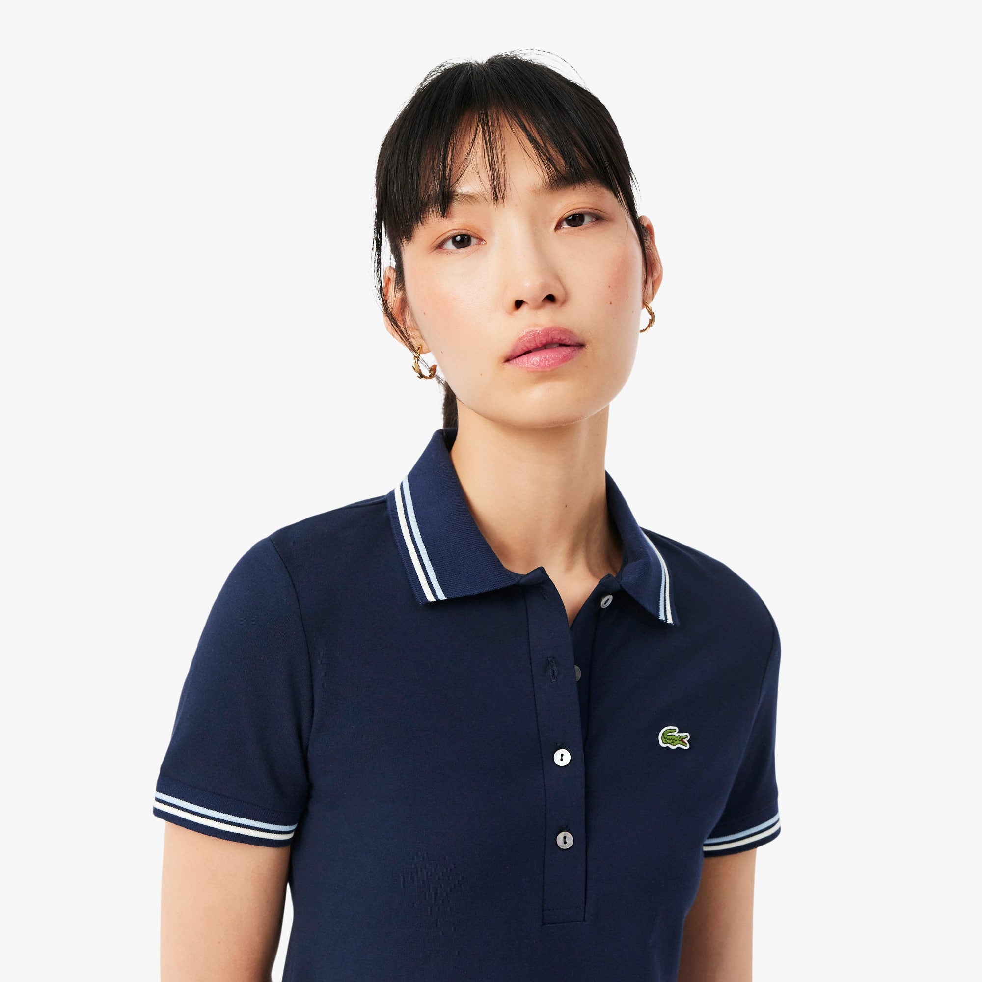 Women's Stretch Polo Collar Skater Dress - Bleu Marine / Bleu Clair / Blanc