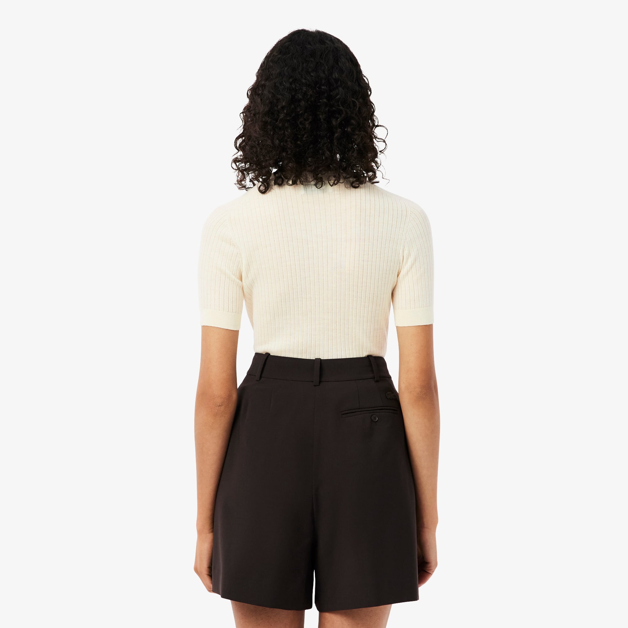 Women's Short Sleeve Merino Wool Rib Knit Sweater - White
