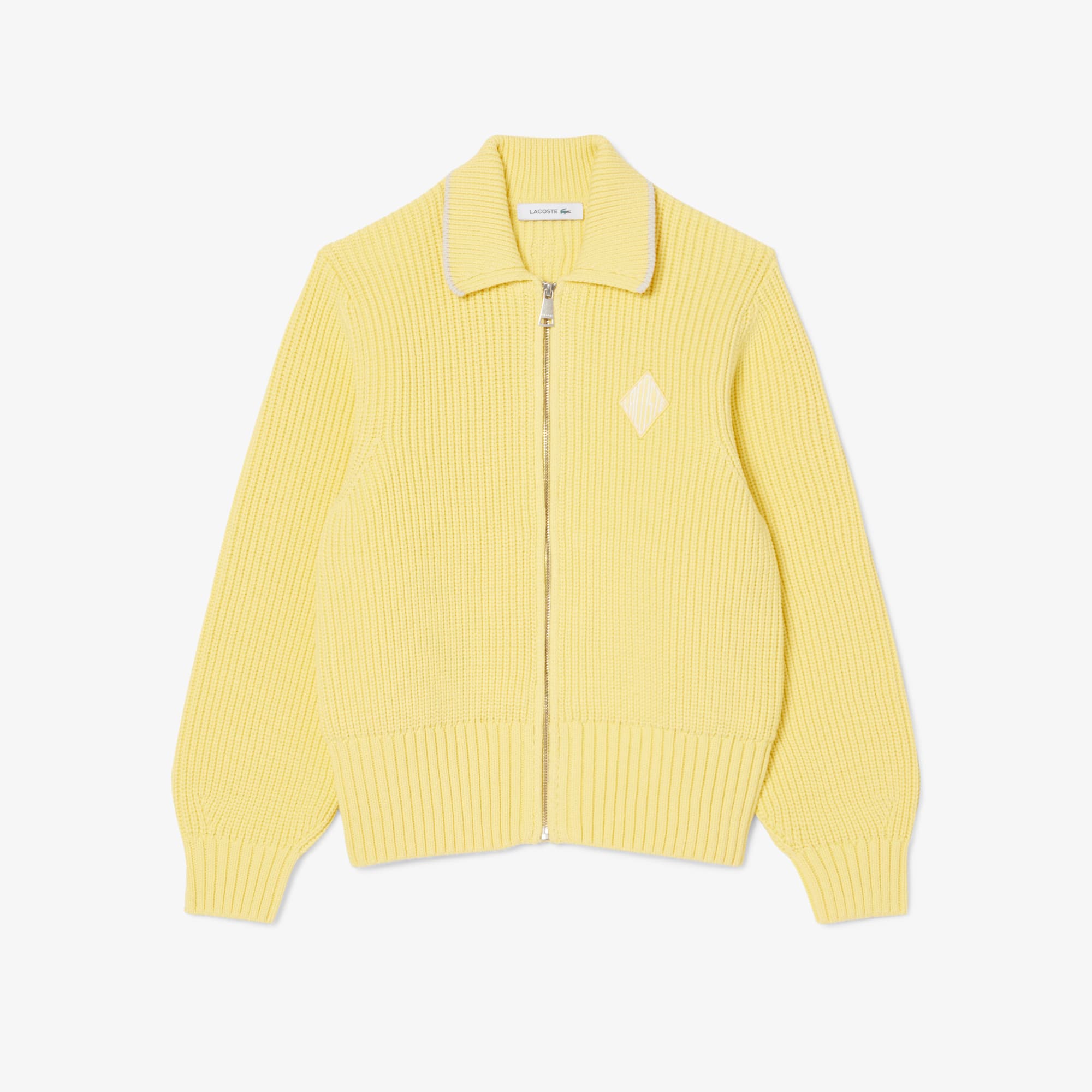 Zipped Cotton Badge Accent Sweater - Pastel yellow