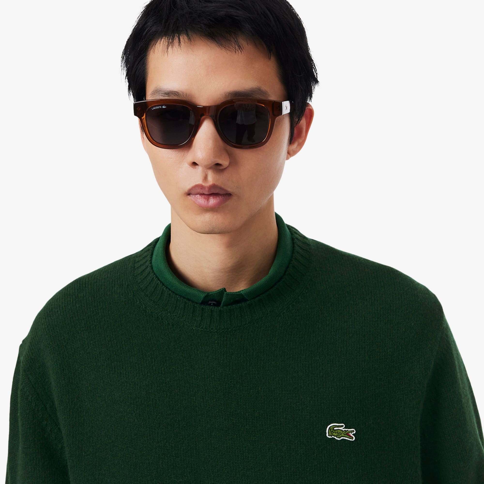 Men's Wool Crew Neck Sweater - Forest green