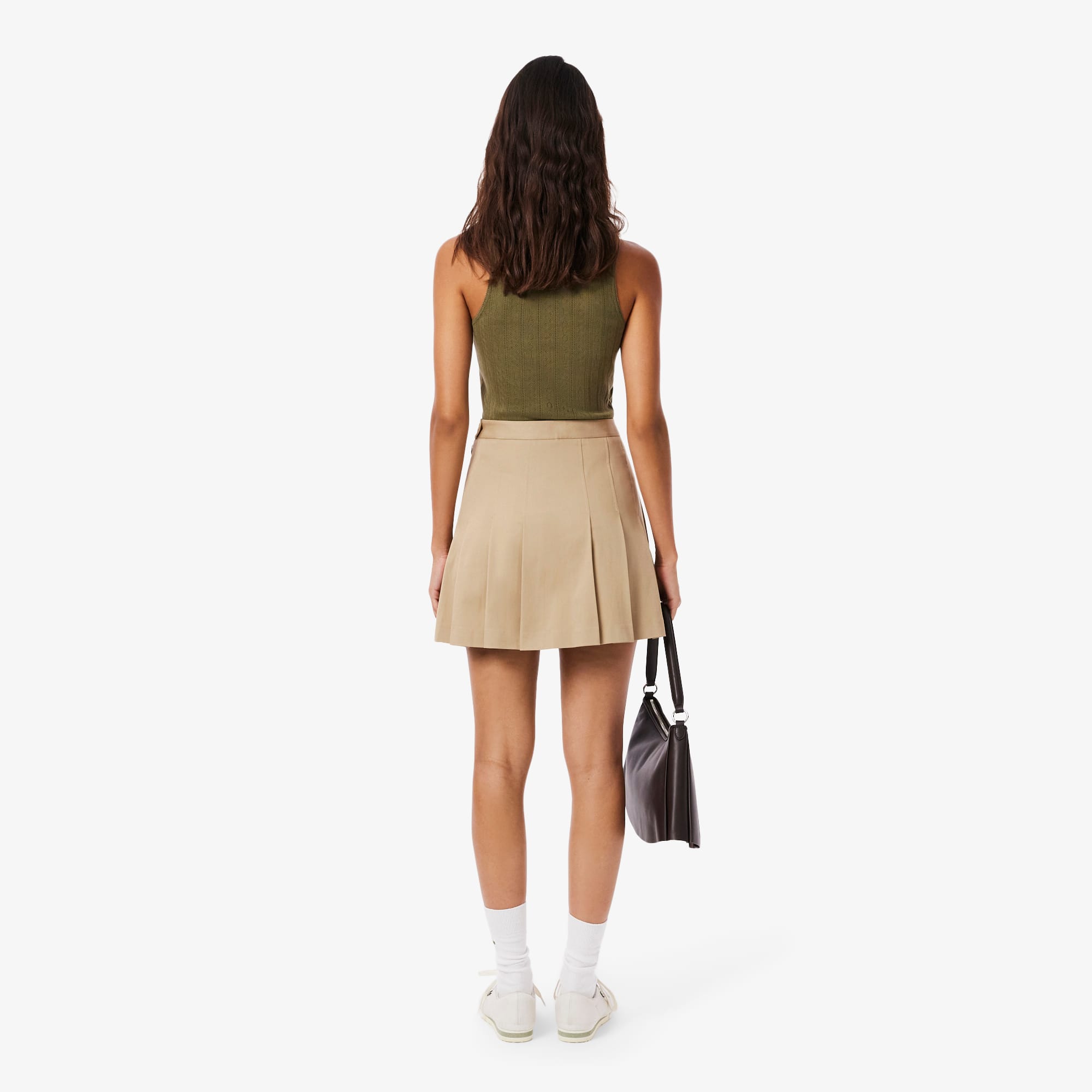 Women's Short Stretch Cotton Pleated Skirt - Beige