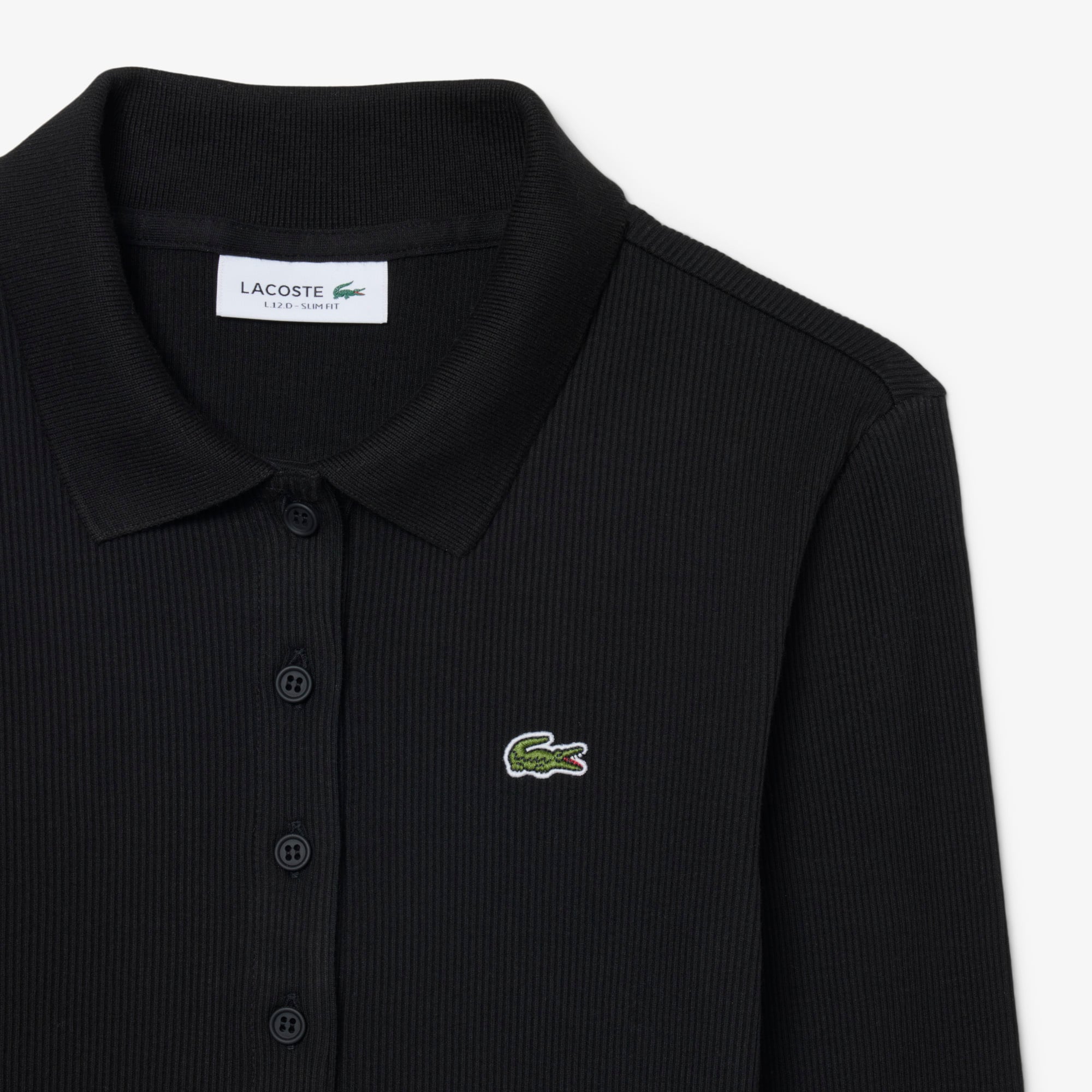 Women's Slim Fit L.12.D Ribbed Cotton Polo - Black