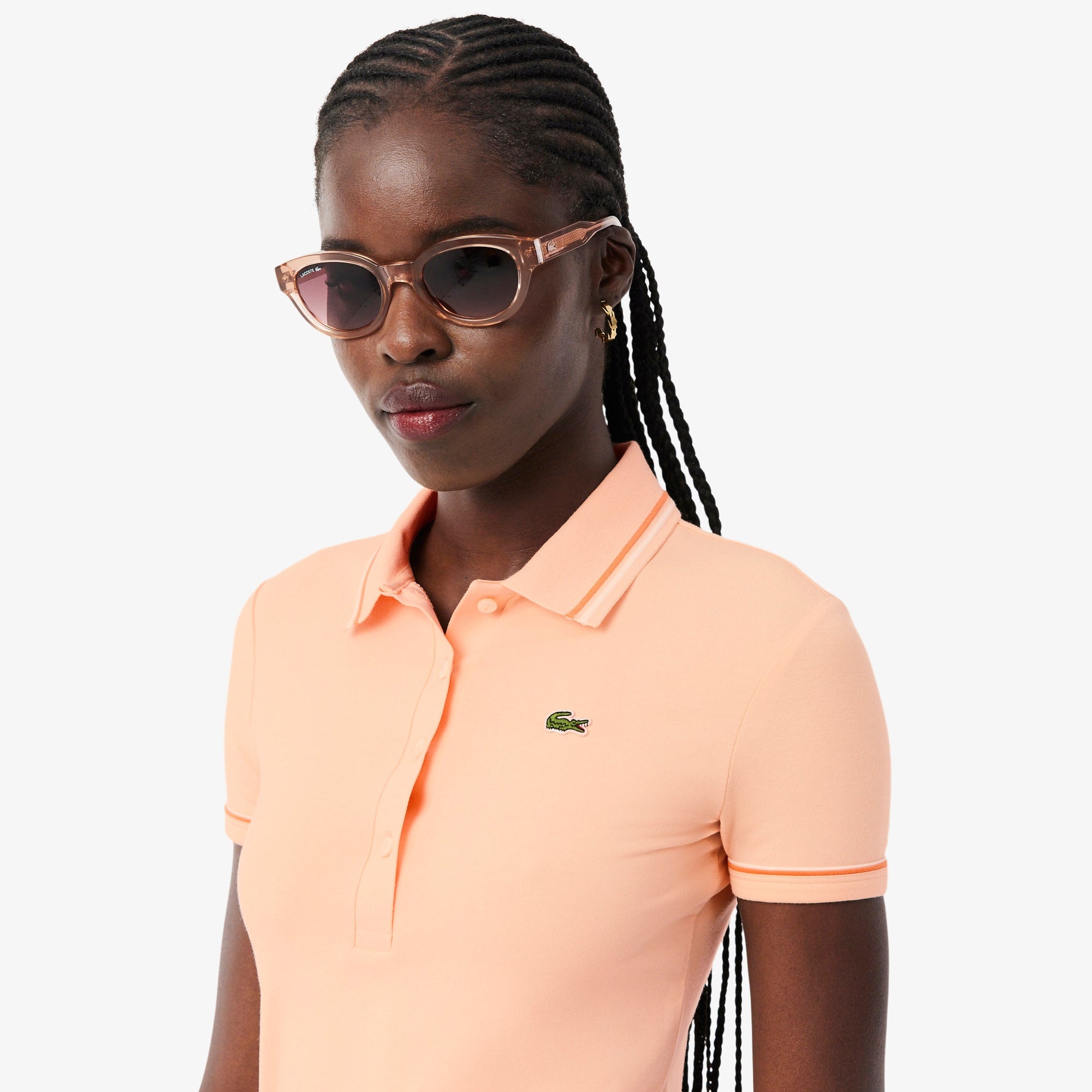 Women's L.12.D Slim Fit Trim Detail Polo - Rose Pale / Blanc / Orange