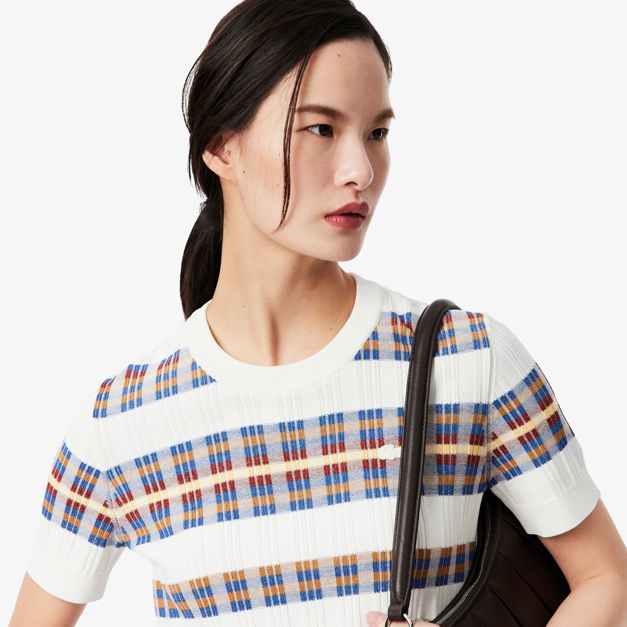 Women's Short Sleeve Rib Knit Sweater - White / Yellow / Orange / Brown / Blue