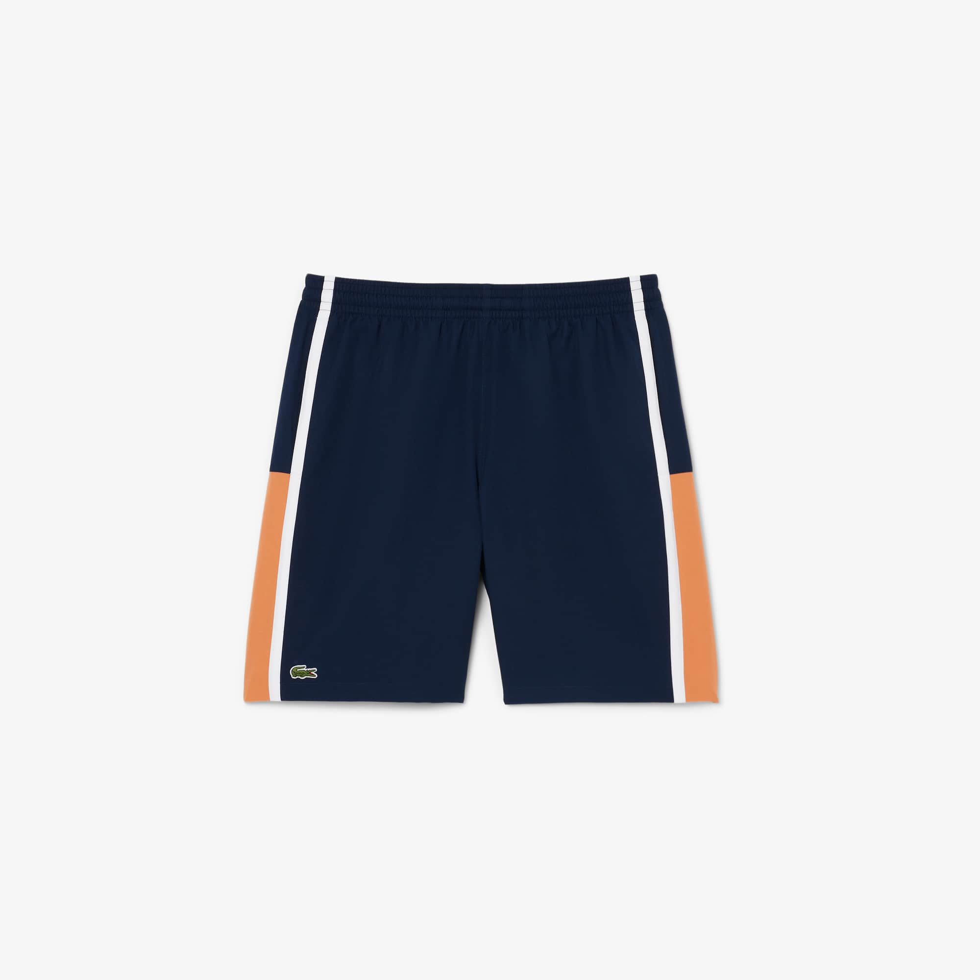 Men's Lightweight Colorblock Stripe Tennis Shorts - Navy Blue / Orange / White