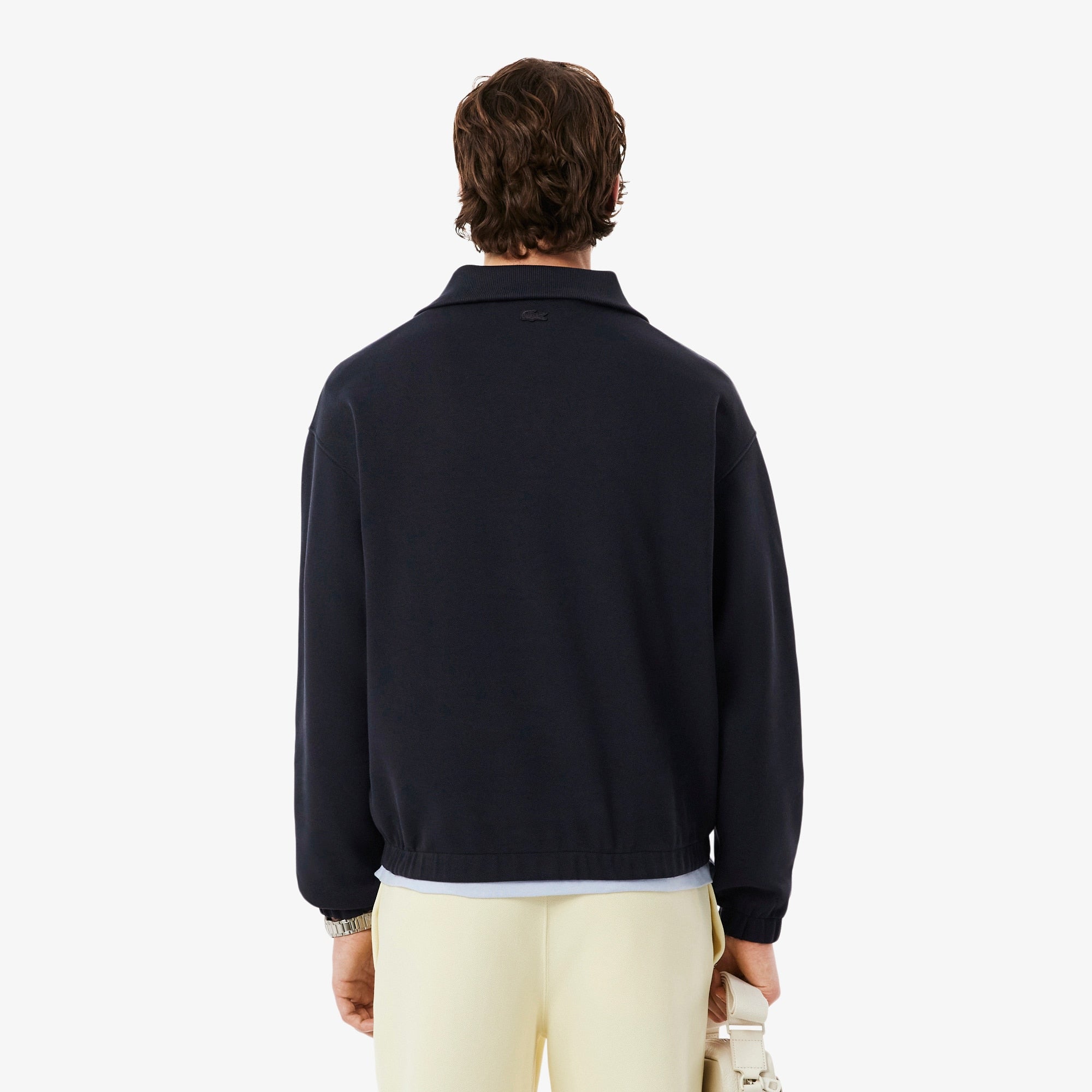 Loose Fit Zipped Neck Piqué Sweatshirt - Black