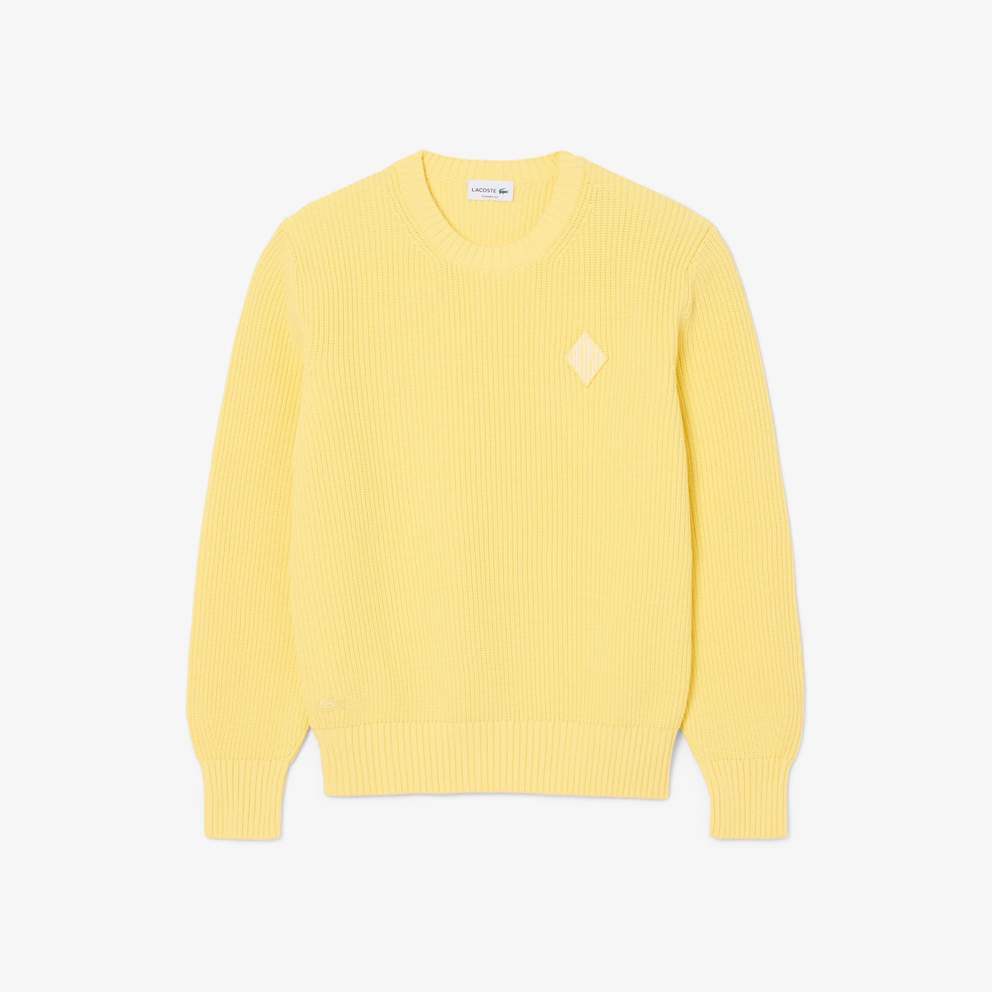 Pearl Rib Knit Badge Accent Sweater - Pastel yellow
