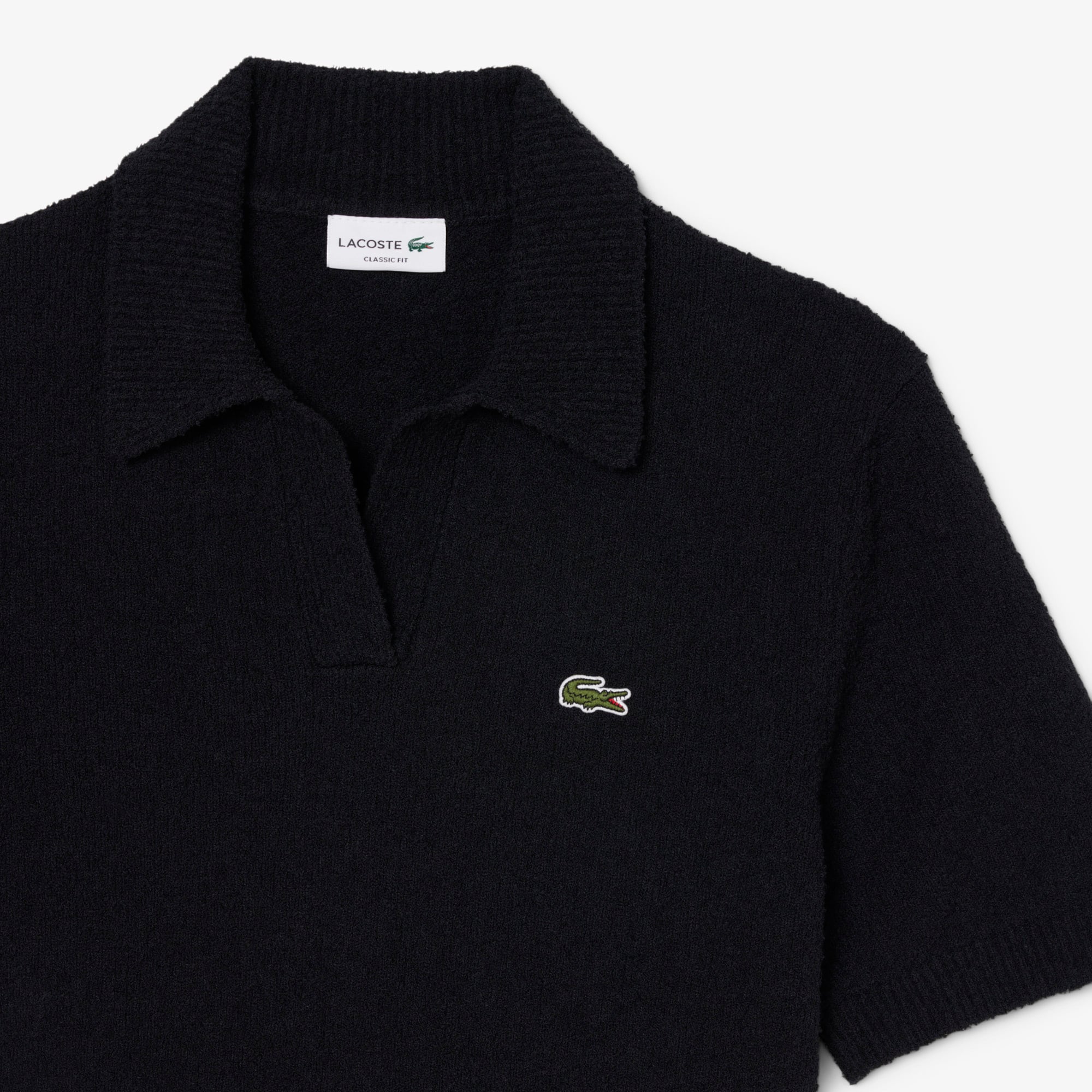 Classic Fit Bouclé Knit Polo - Black