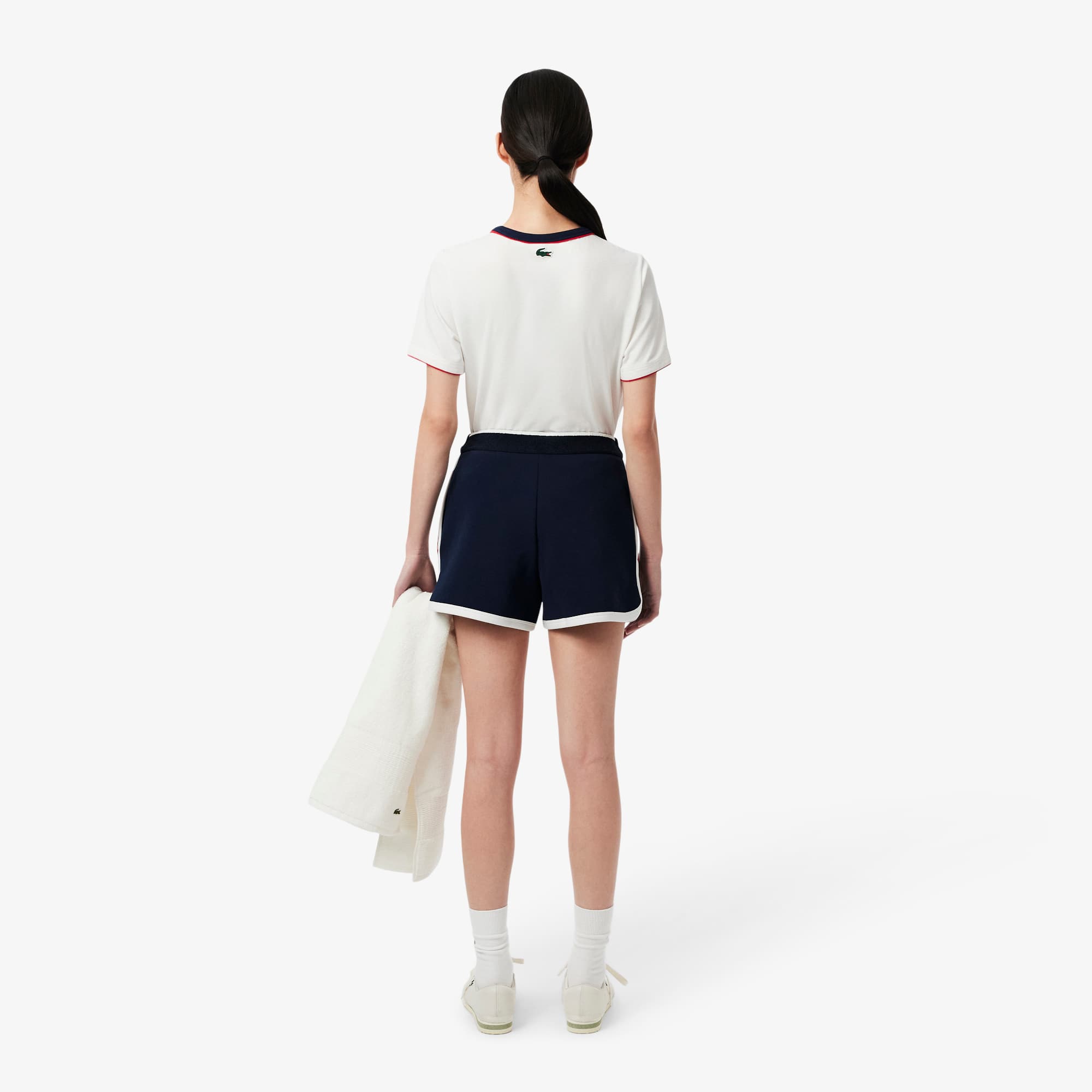 Women's Tennis Heritage Stretch Piqué Shorts - Navy Blue / White