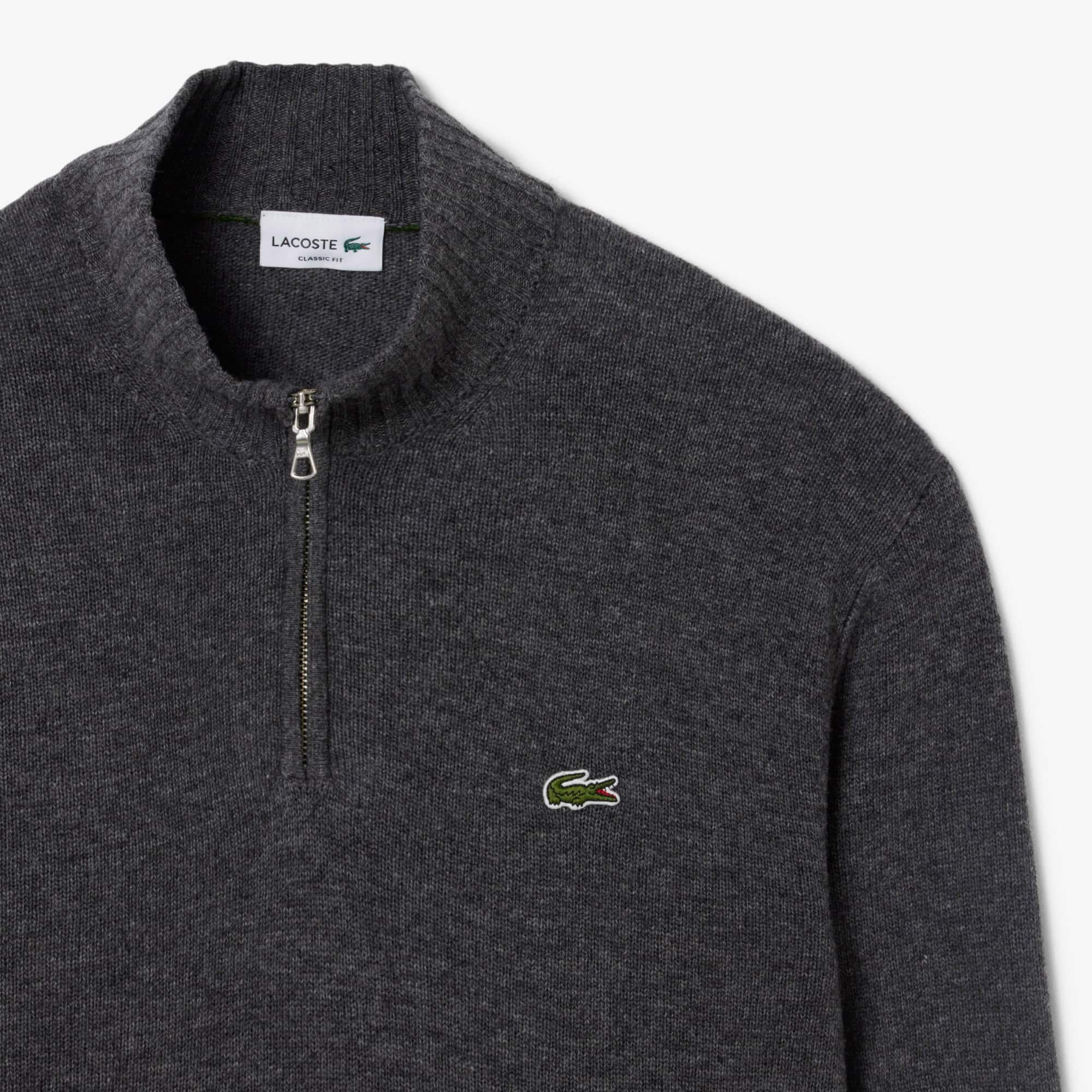 Men's Zip-Up High-Neck Wool Sweater - Grey pitch