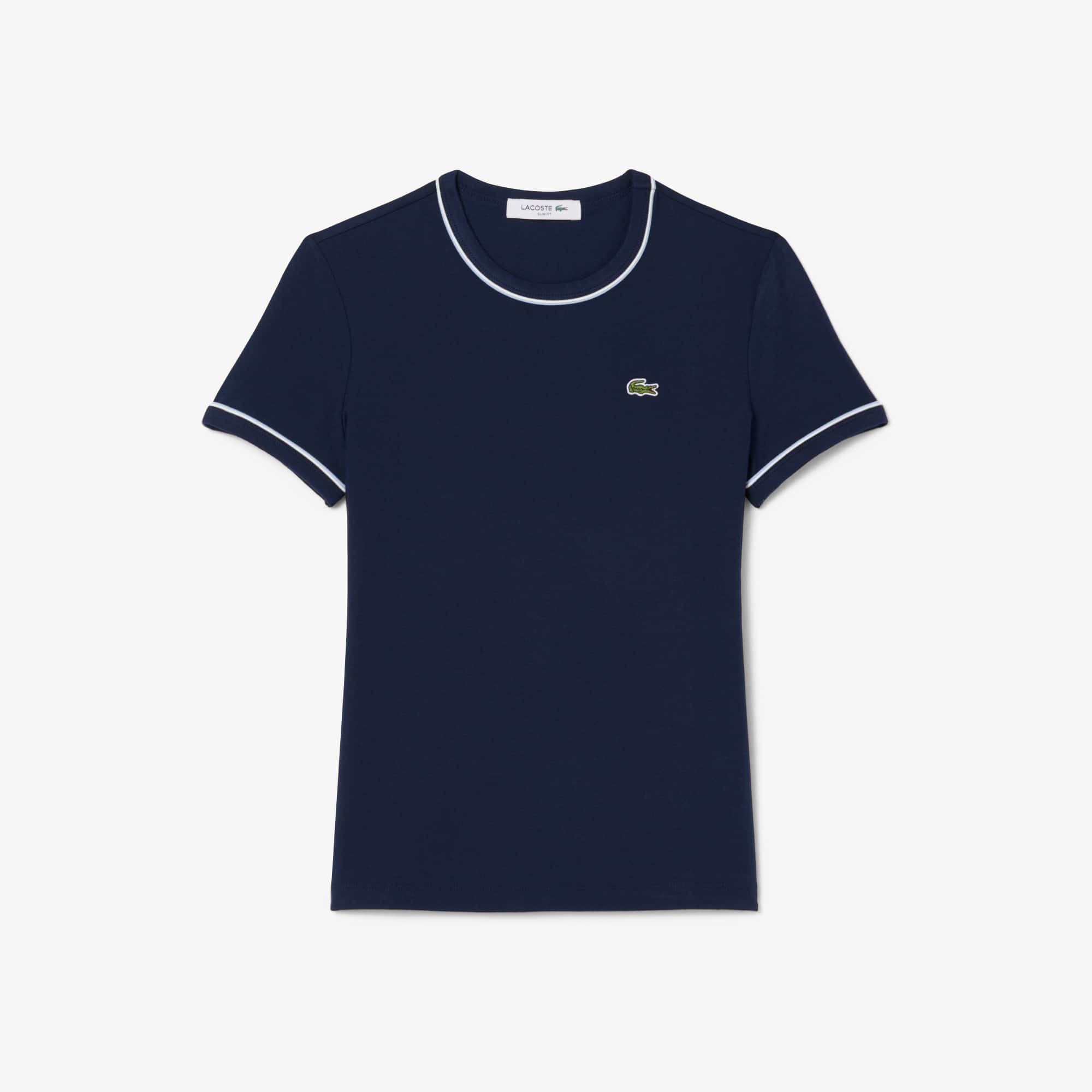 Women's Contrast Trim Jersey T-Shirt - Bleu Marine / Bleu Clair / Blanc