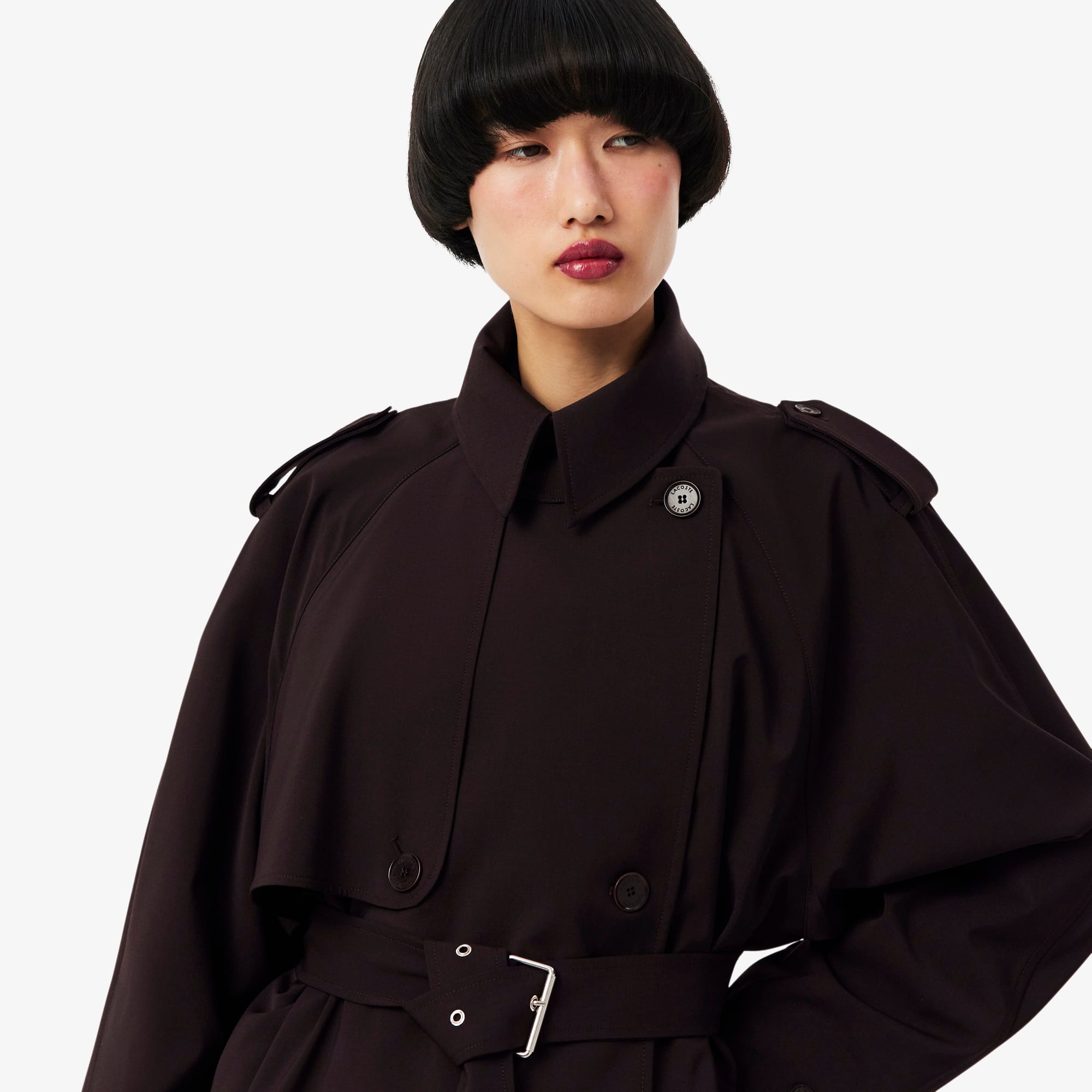 Oversized Wool Blend Trench Coat - Brown