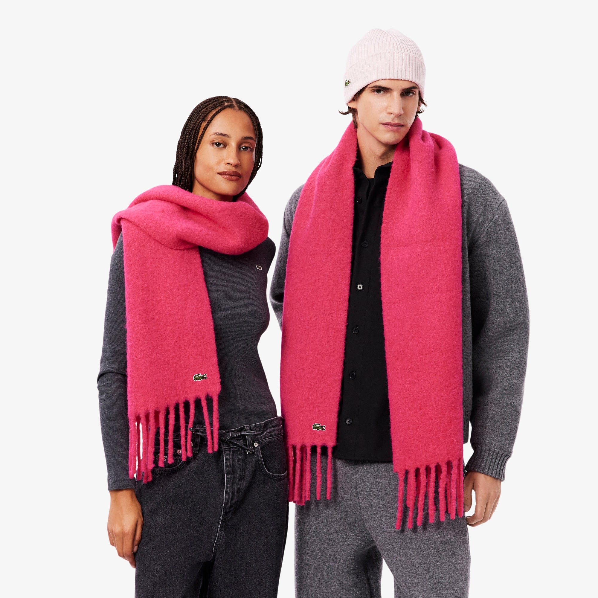 Unisex Fringed Alpaca Wool Scarf - Pink