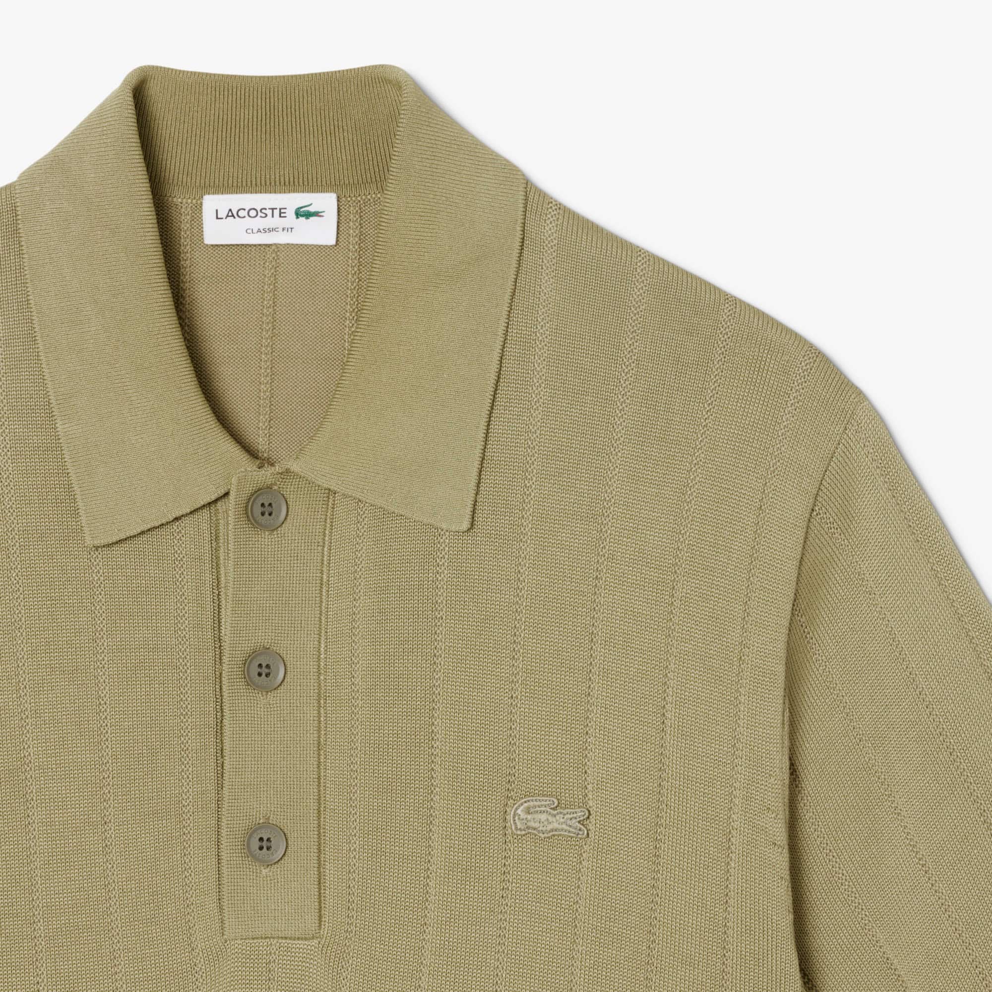 Men's Fluid Ribbed Knit Polo Collar Sweater - Khaki Green
