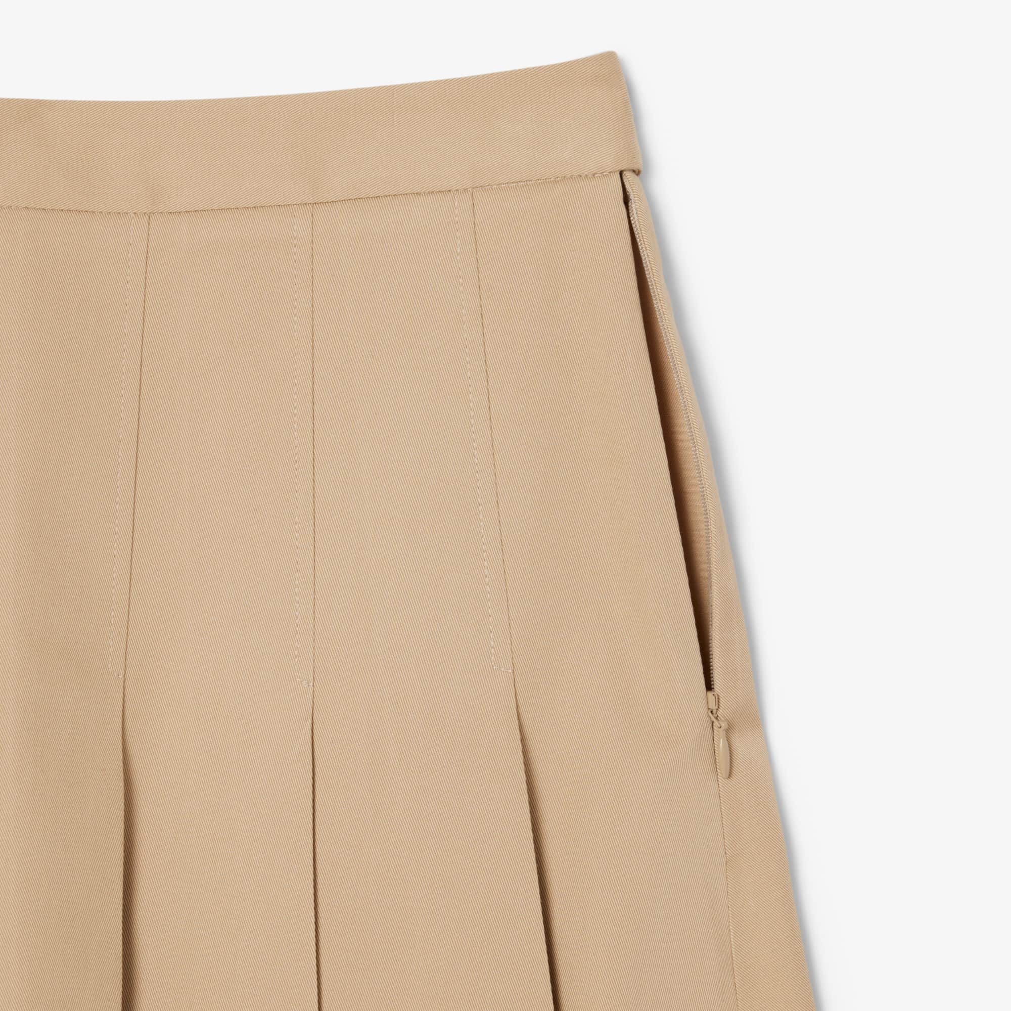 Women's Short Stretch Cotton Pleated Skirt - Beige