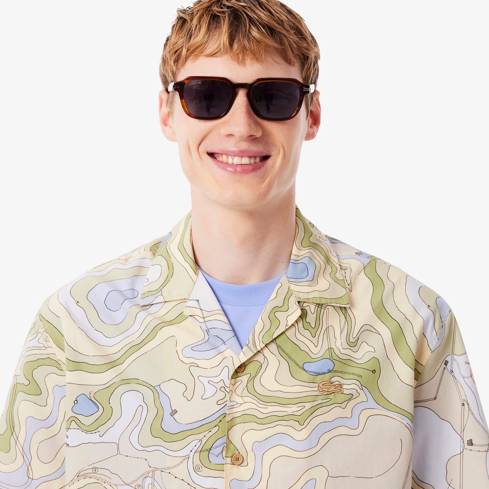 Men's Relaxed Fit Short Sleeve Shirt - Beige / Violet