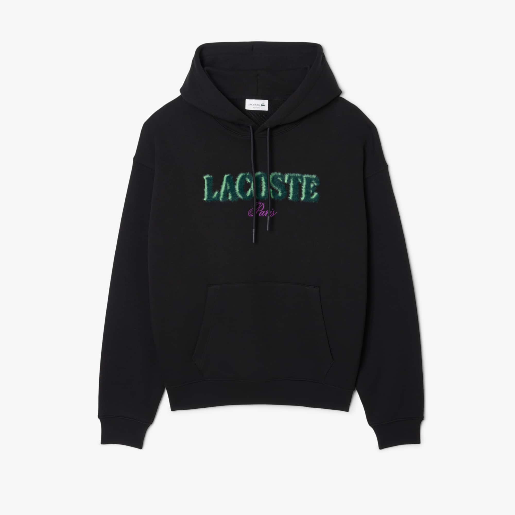 Men's Loose Fit Embroidered Hoodie - Black