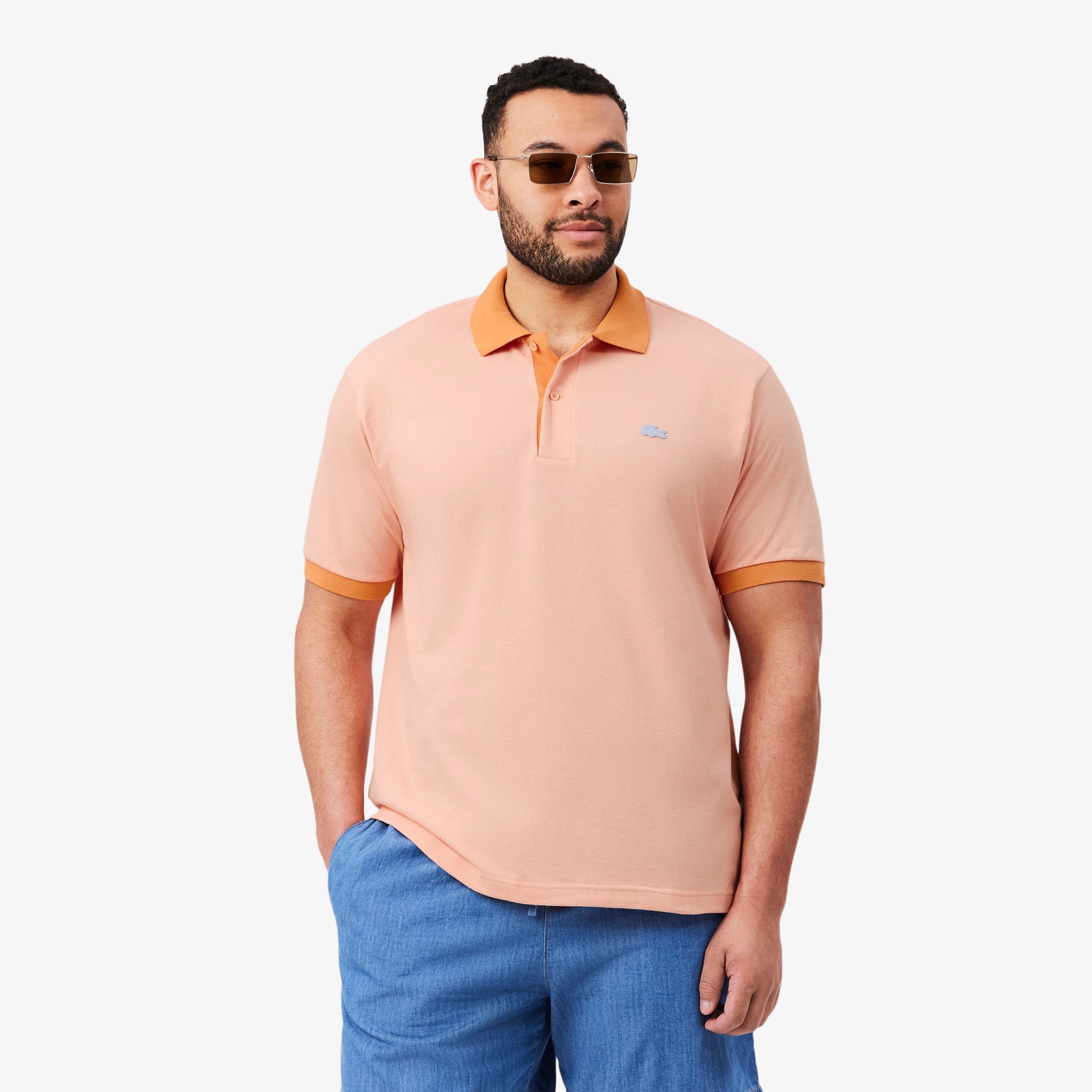 Classic Fit Contrast Rib Polo - Rose / Orange