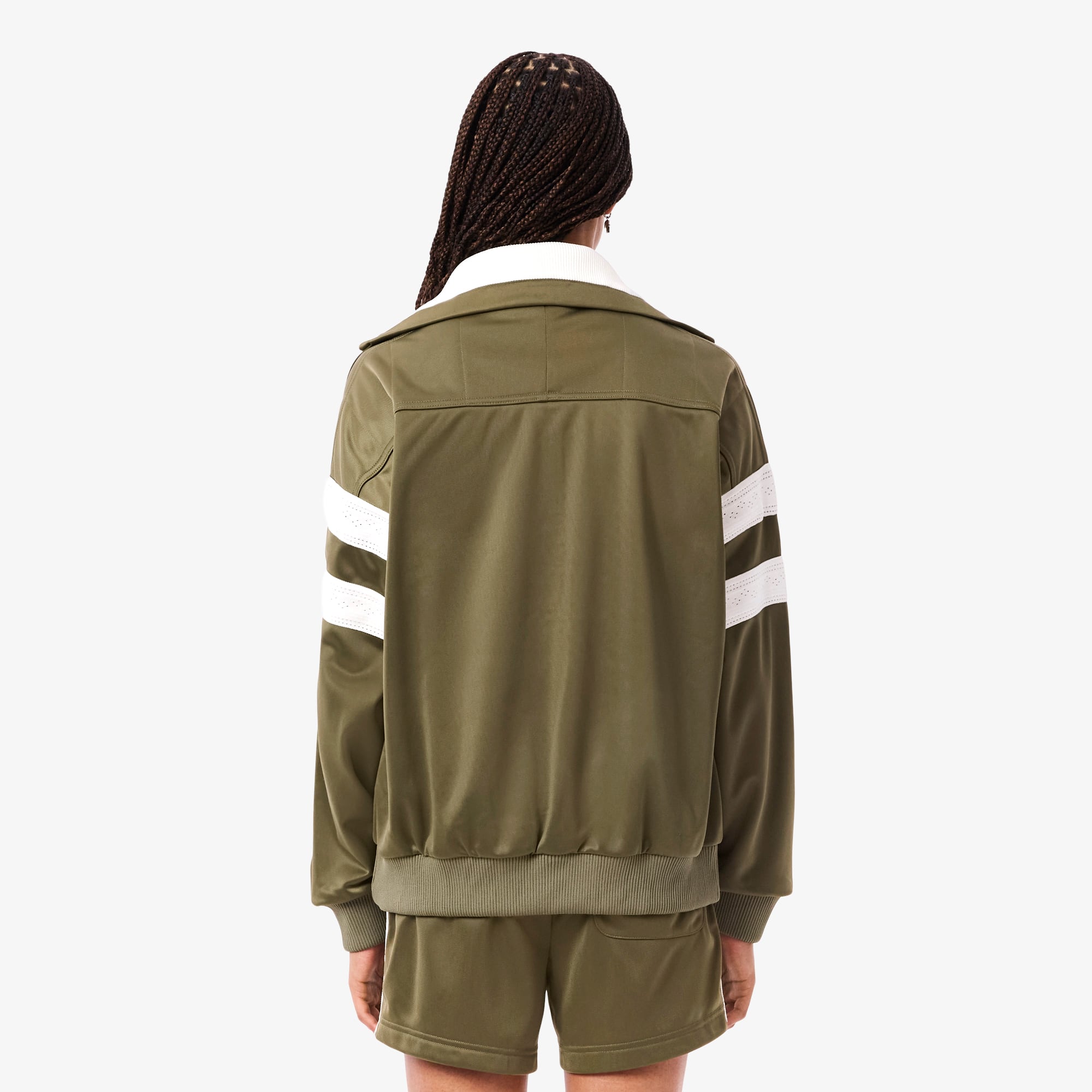 Women's Oversized Pointelle Stripe Satin Sweatshirt - Khaki Green