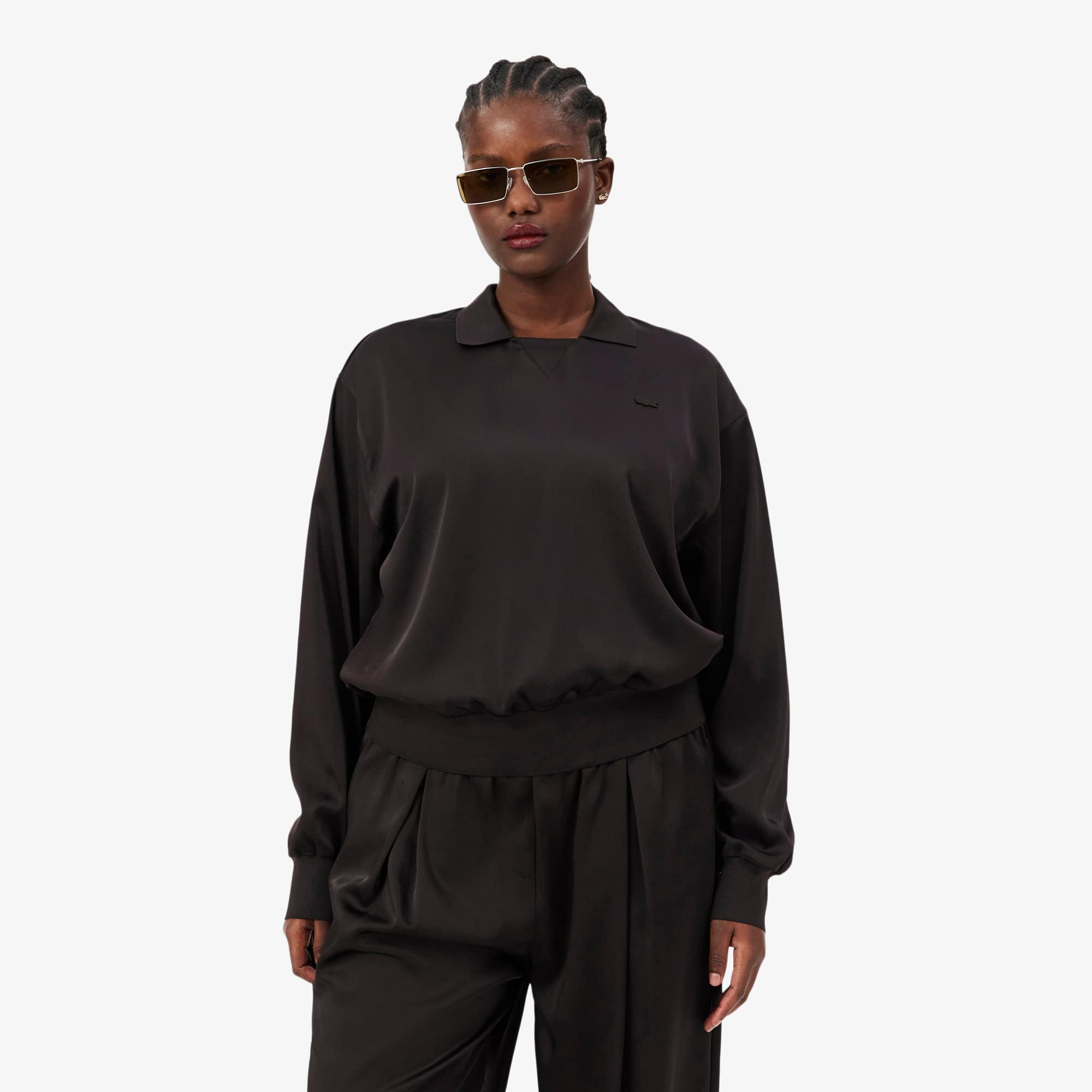 Relaxed Fit Satin Polo - Brown