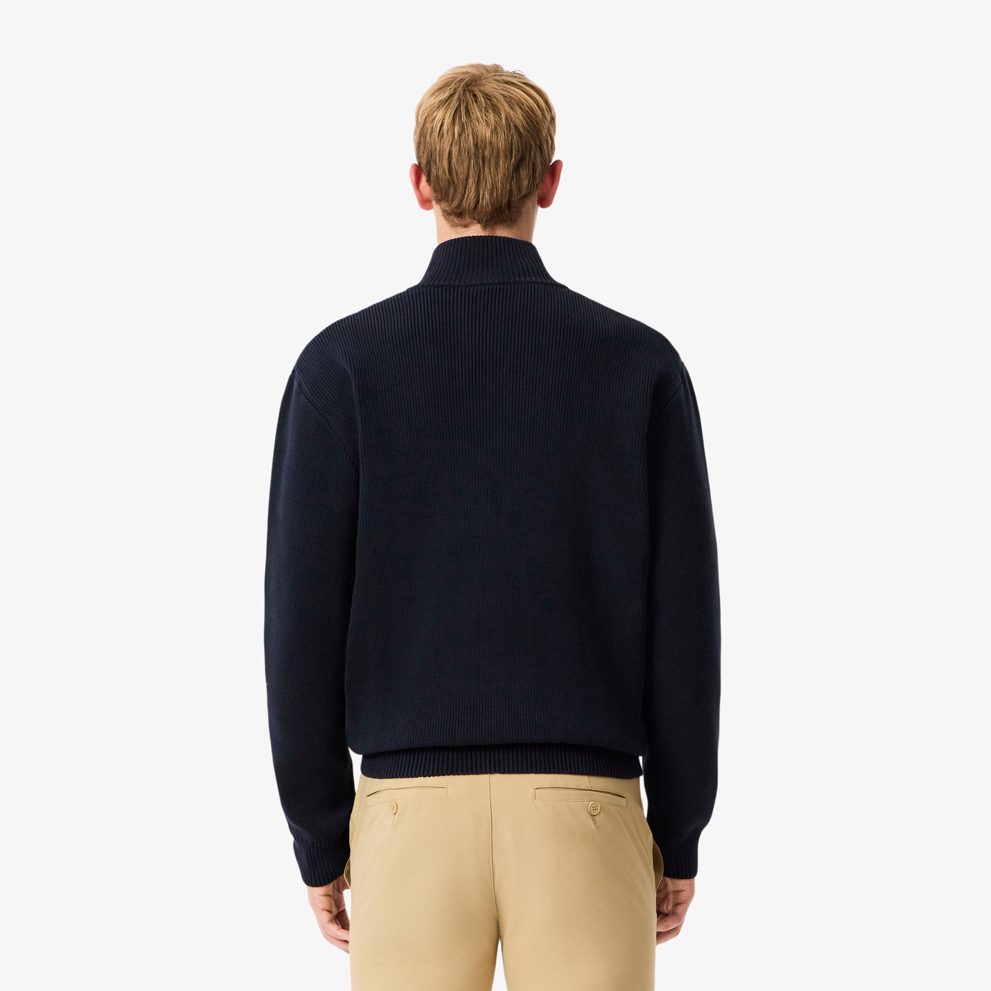 Men's Ribbed Knit Zip-Up Golf Sweater - Navy Blue