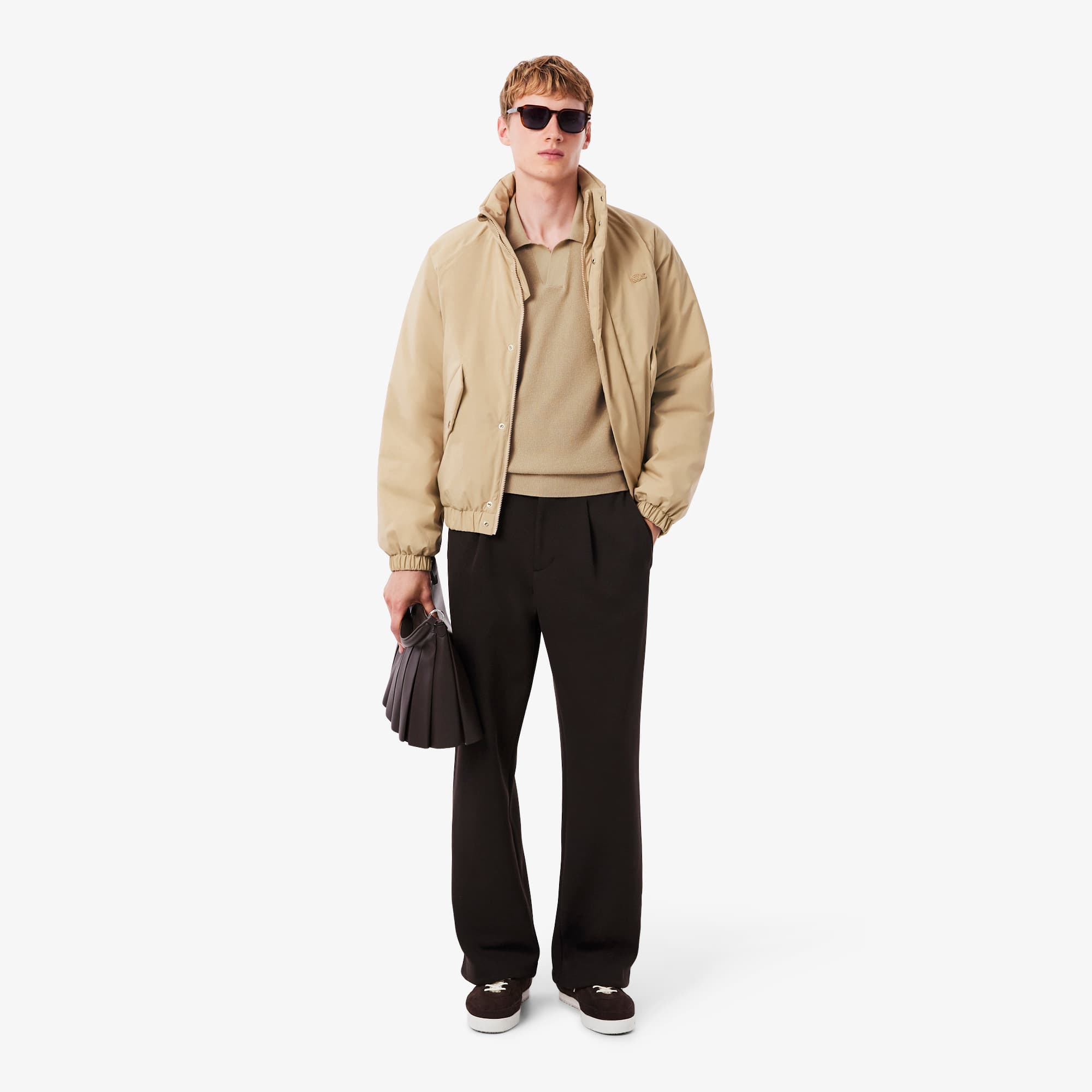 Men's Cotton Blend Open Polo Collar Sweater - Beige