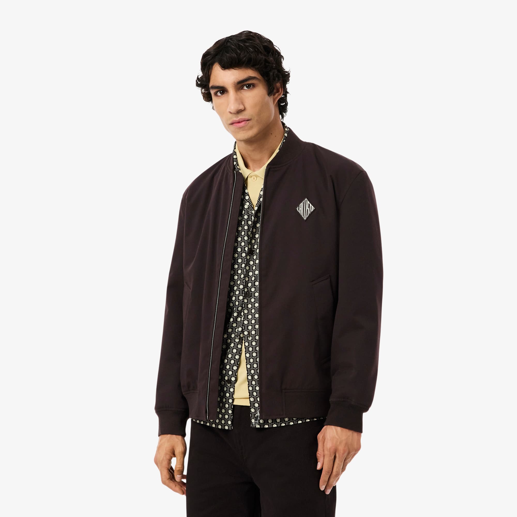 Retro Badge Water-Repellent Bomber Jacket - Brown