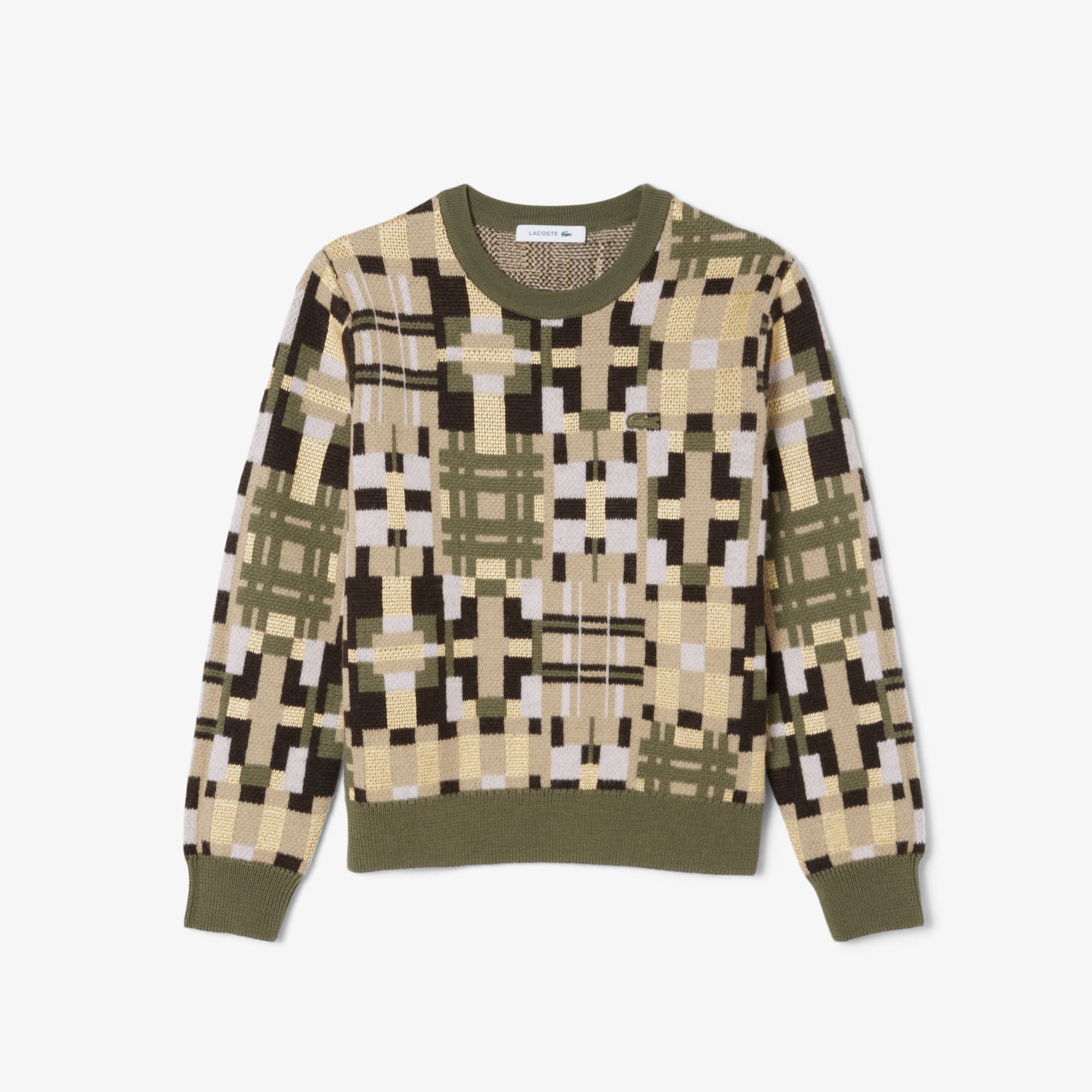 Women's Crew Neck Wool Graphic Sweater - Khaki Green / Beige / Light Pink / Brown / Yellow