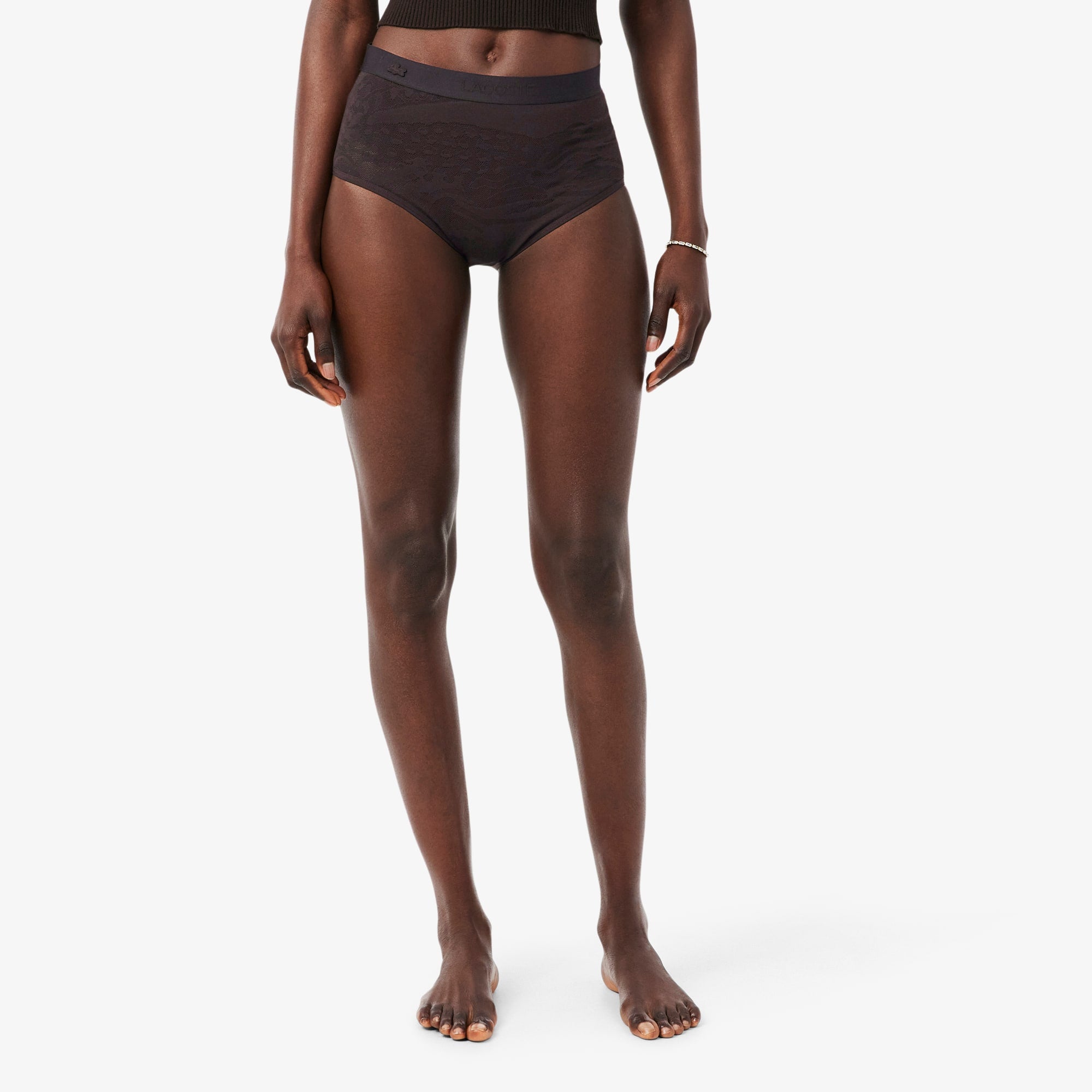 High Waist Mesh Briefs - Brown