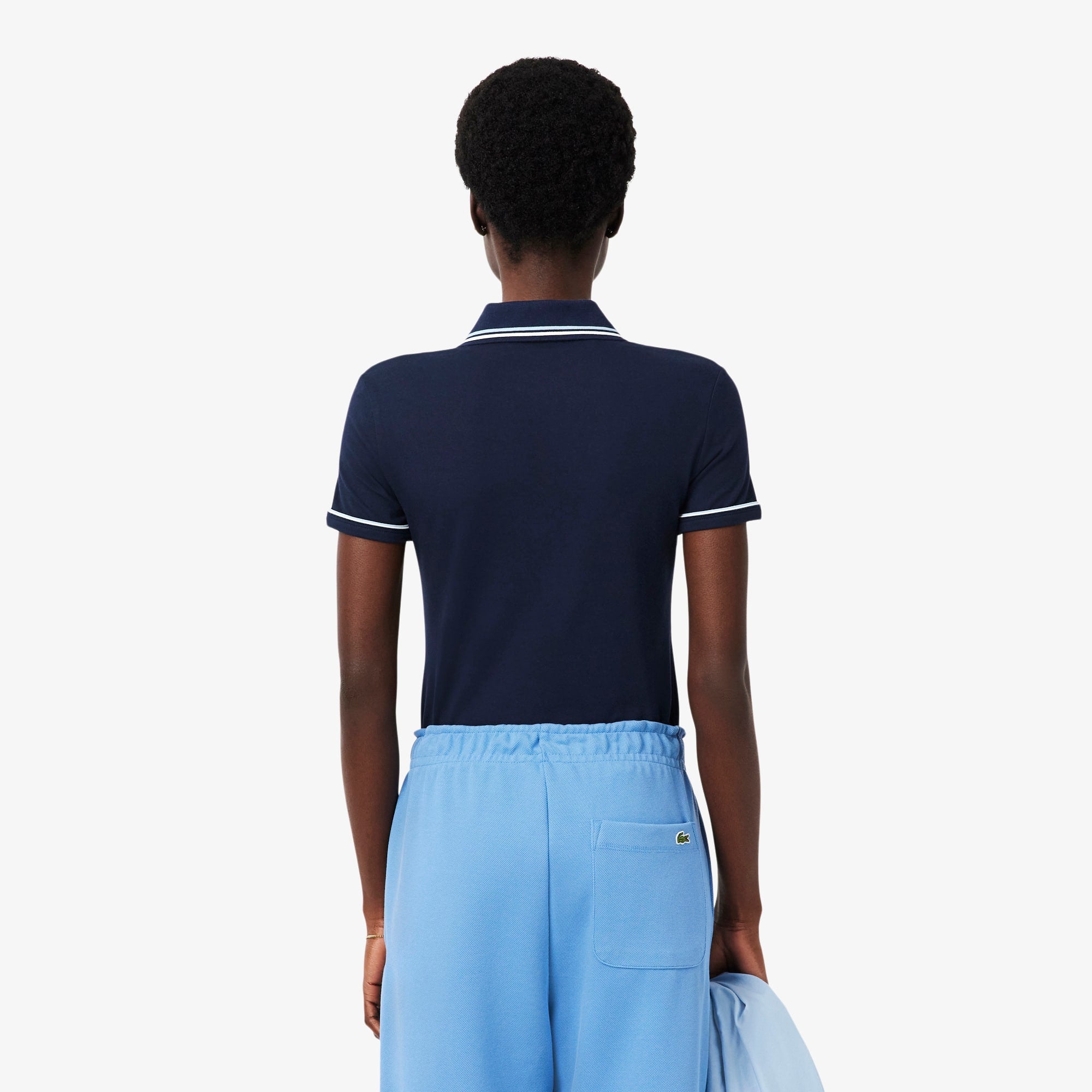 Women's L.12.D Slim Fit Trim Detail Polo - Bleu Marine / Bleu Clair / Blanc