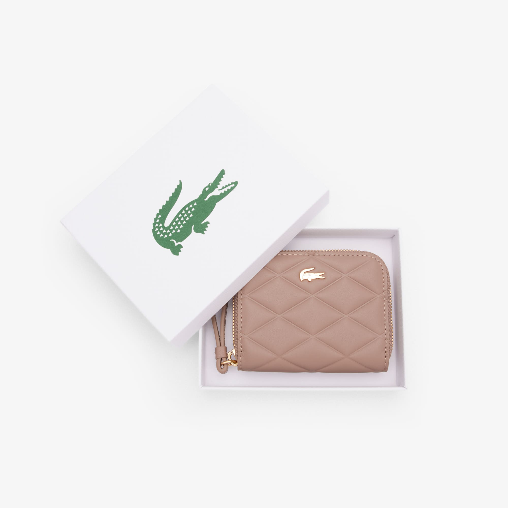 Small Crocodelle Leather Coin Purse - Taupe