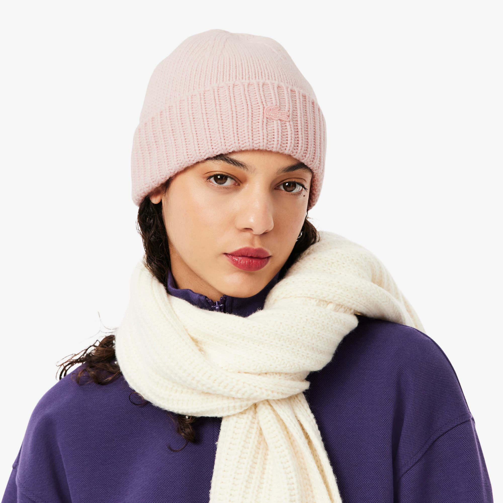 Women's 3D Rib Knit Wool Beanie - Light Pink