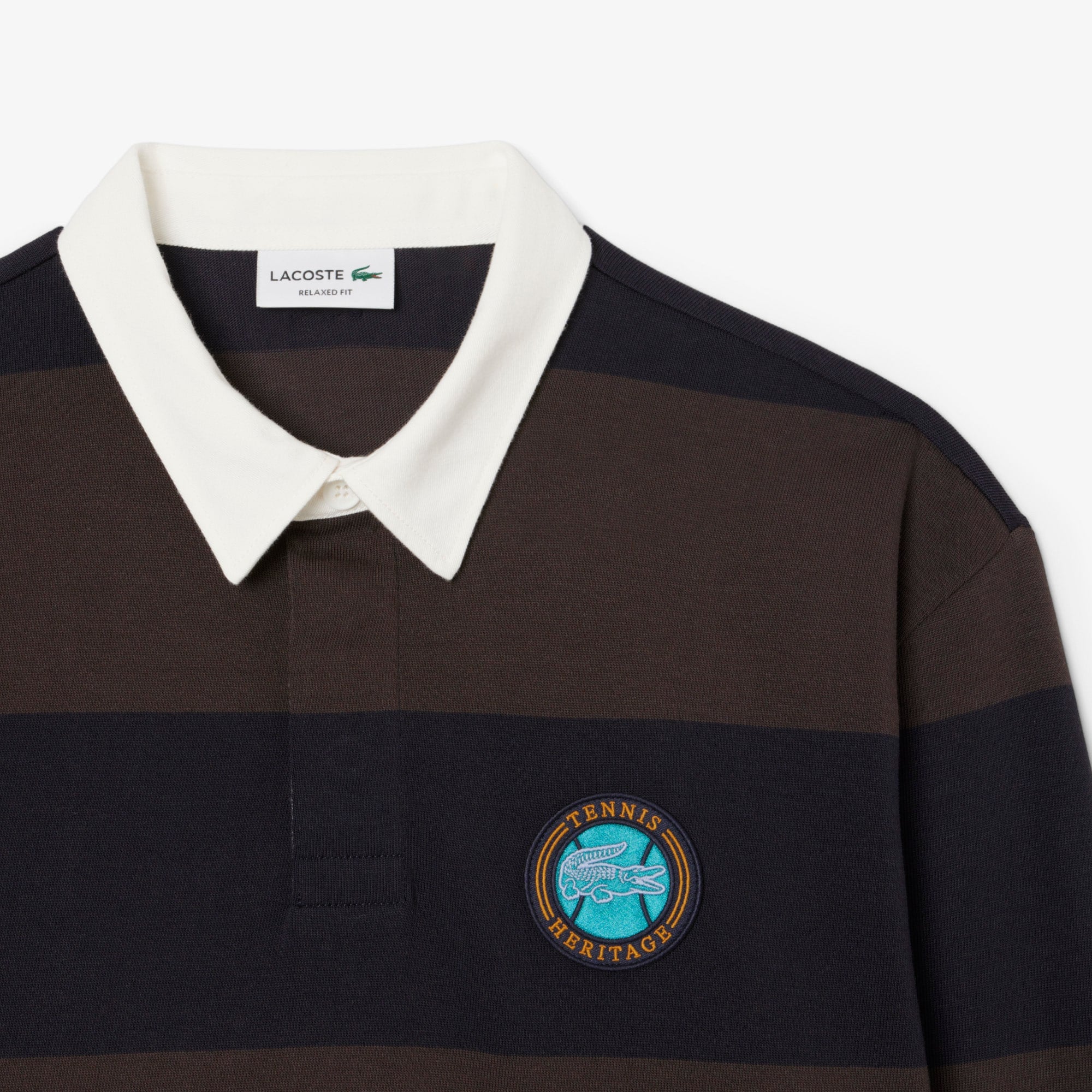 Men's Relaxed Fit Striped Rugby Polo - Navy Blue / Brown