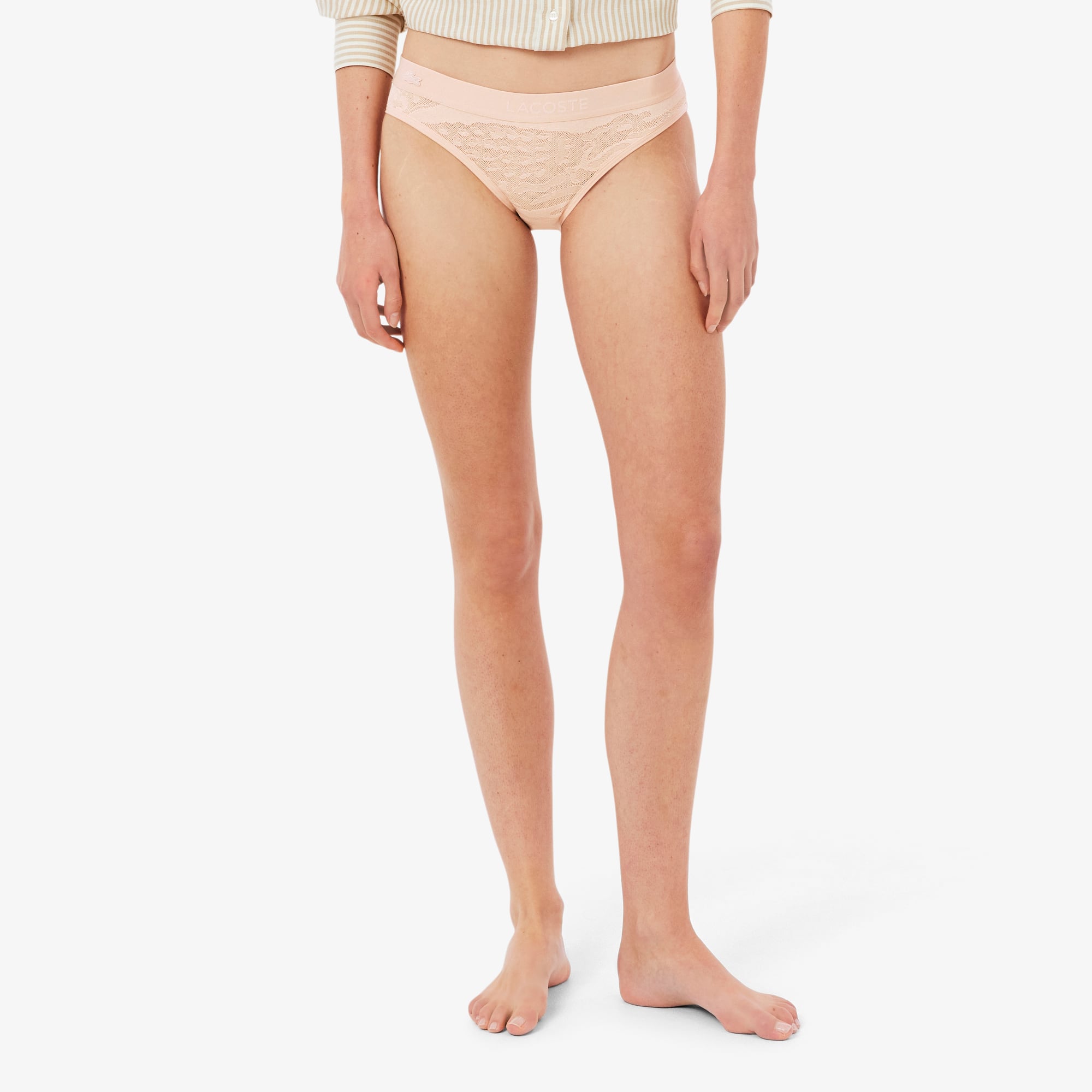 Branded Waist Mesh Briefs - Beige